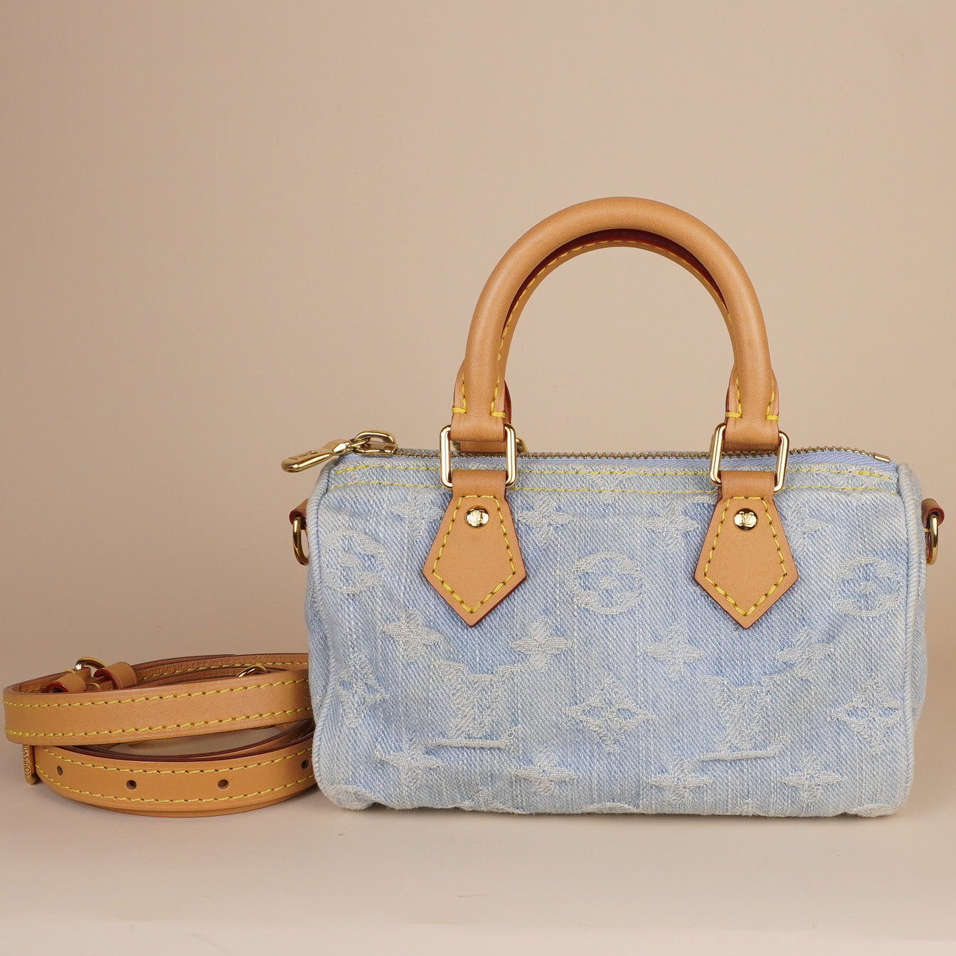 PRE-OWNED LV Monogram Denim Nano Speedy Sky Blue