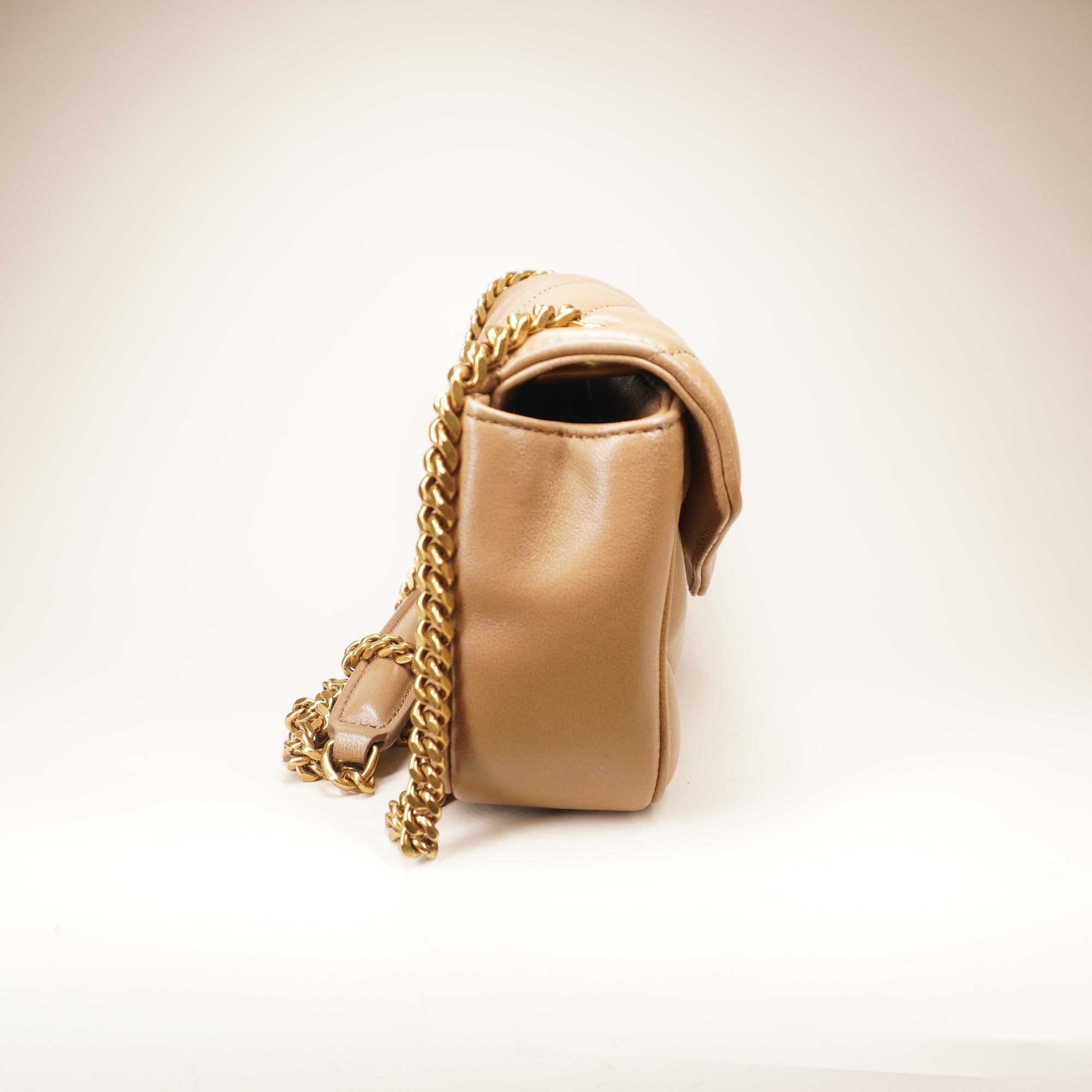 PRE-OWNED YSL Loulou Mini Brown Lambskin Shoulder Bag