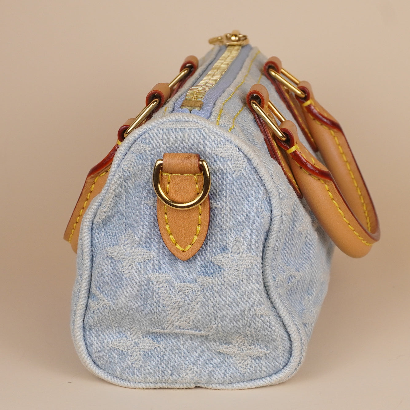 PRE-OWNED LV Monogram Denim Nano Speedy Sky Blue