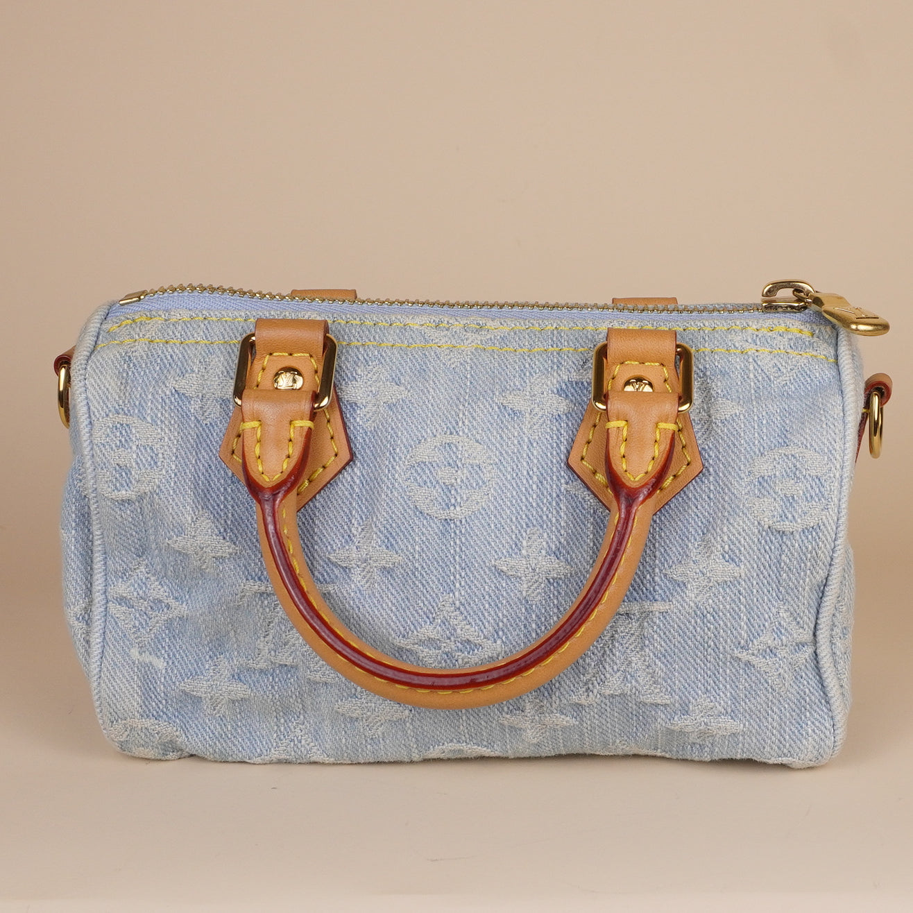 PRE-OWNED LV Monogram Denim Nano Speedy Sky Blue