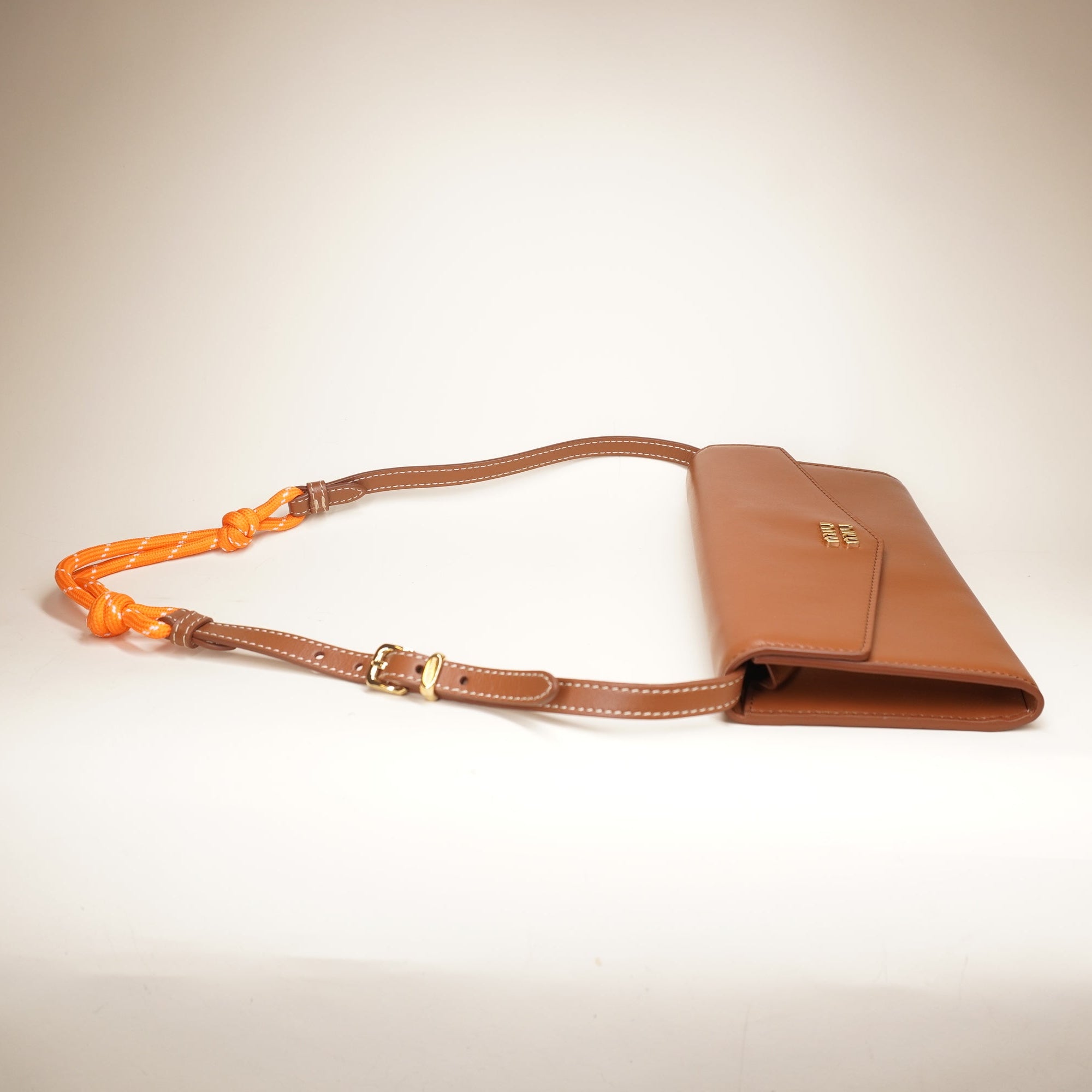 PRE-OWNED WOC Brown Cafskin Shoulder Bag