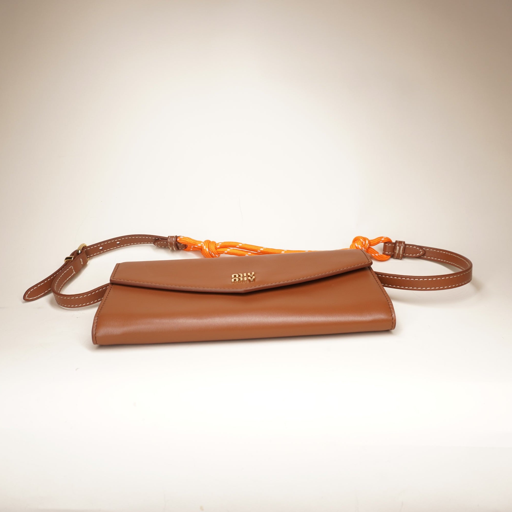 PRE-OWNED WOC Brown Cafskin Shoulder Bag