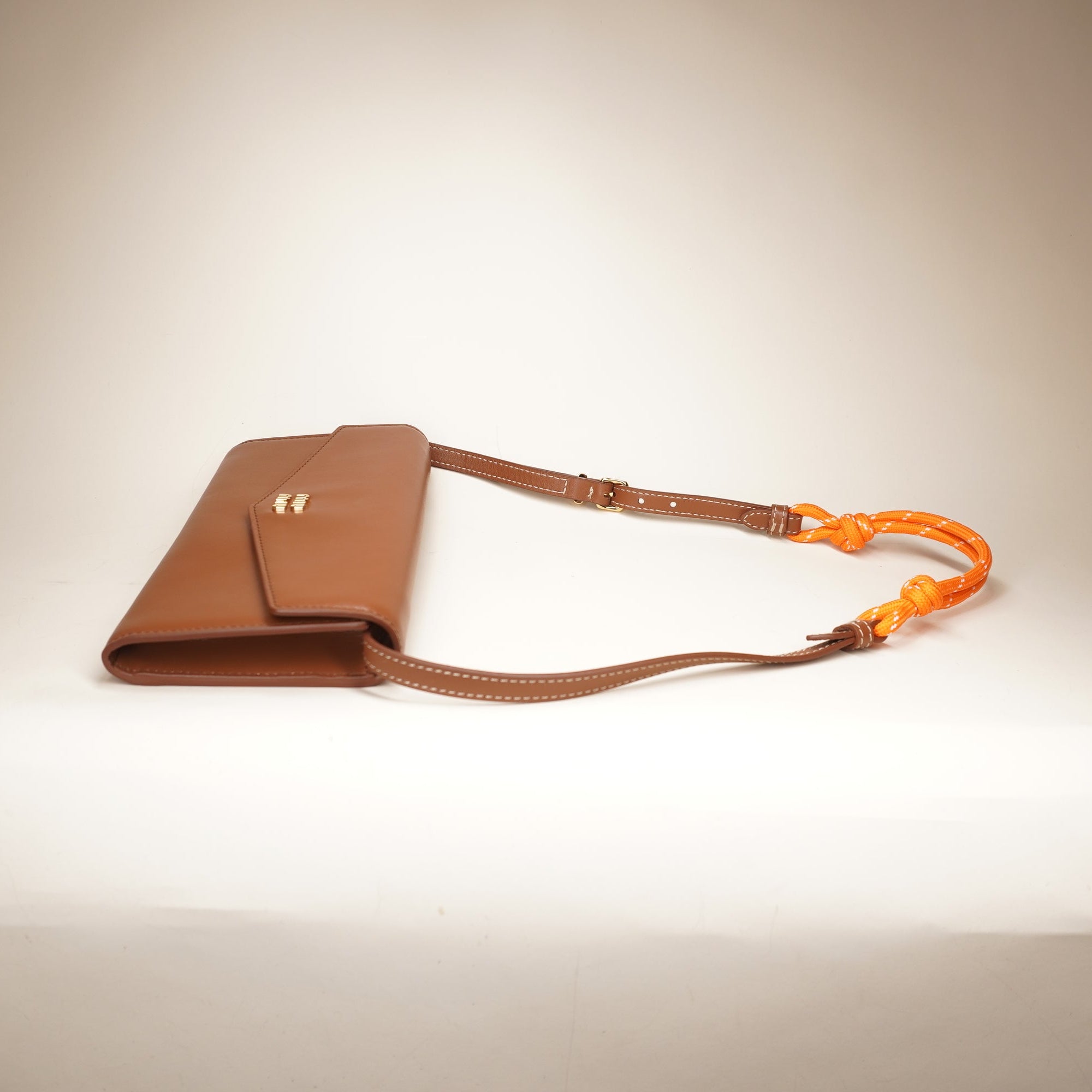 PRE-OWNED WOC Brown Cafskin Shoulder Bag