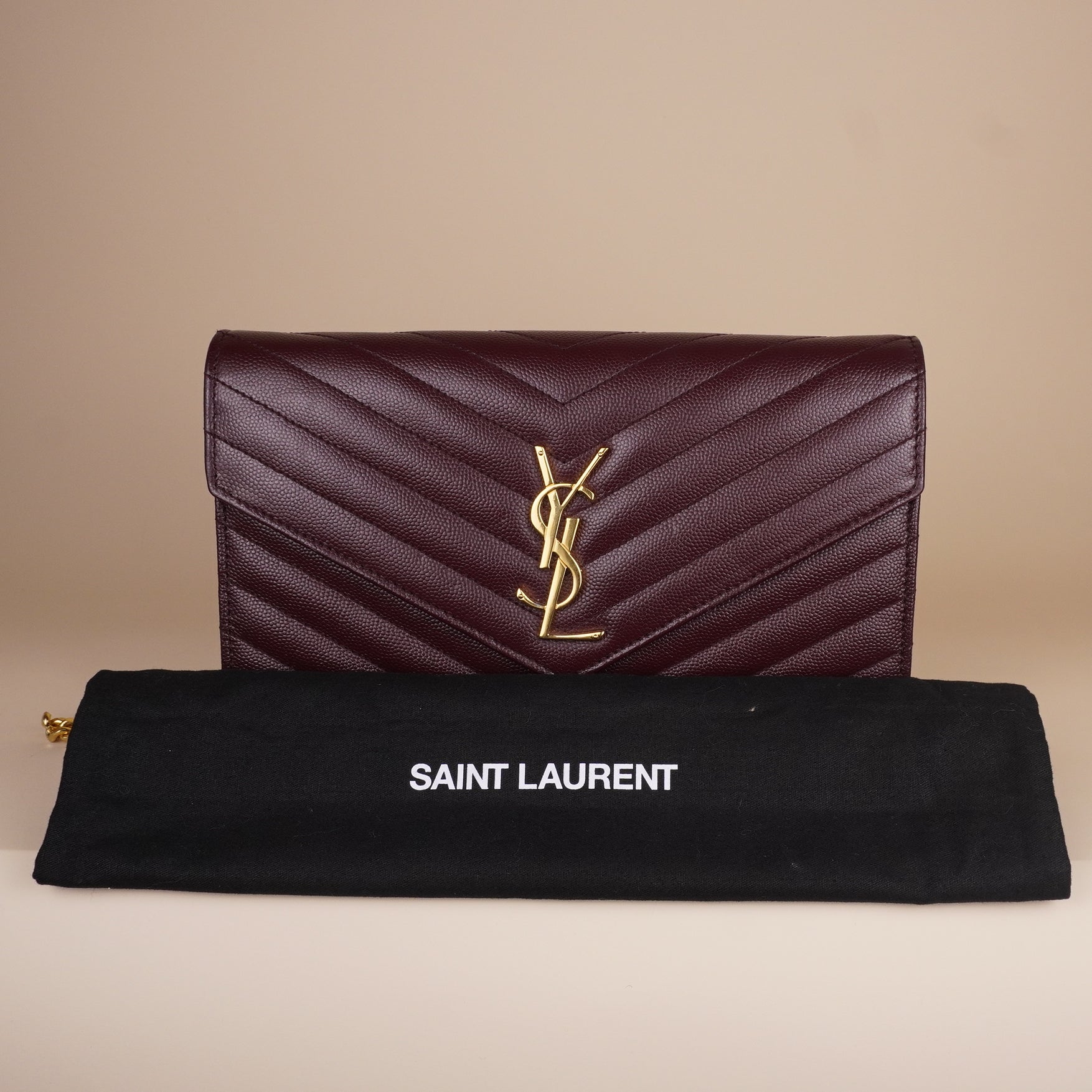 PRE-OWNED Mini Envelope Burgundy Cassandre Wallet on Chain