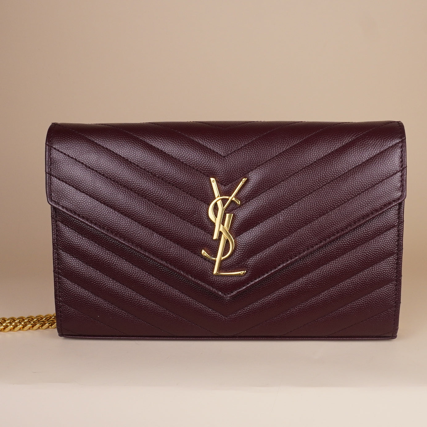 PRE-OWNED Mini Envelope Burgundy Cassandre Wallet on Chain