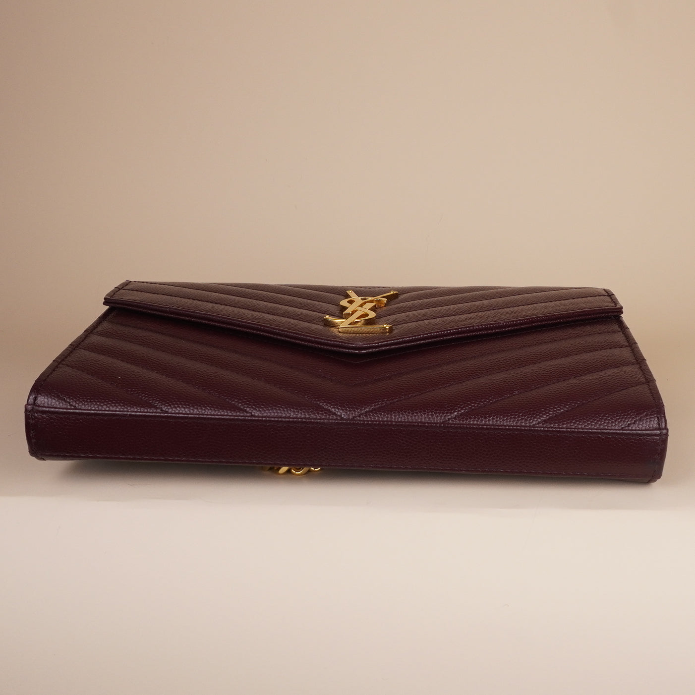 PRE-OWNED Mini Envelope Burgundy Cassandre Wallet on Chain