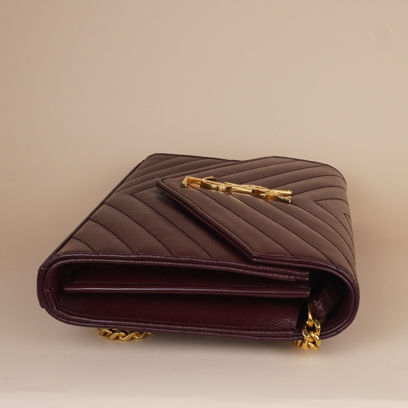 PRE-OWNED Mini Envelope Burgundy Cassandre Wallet on Chain