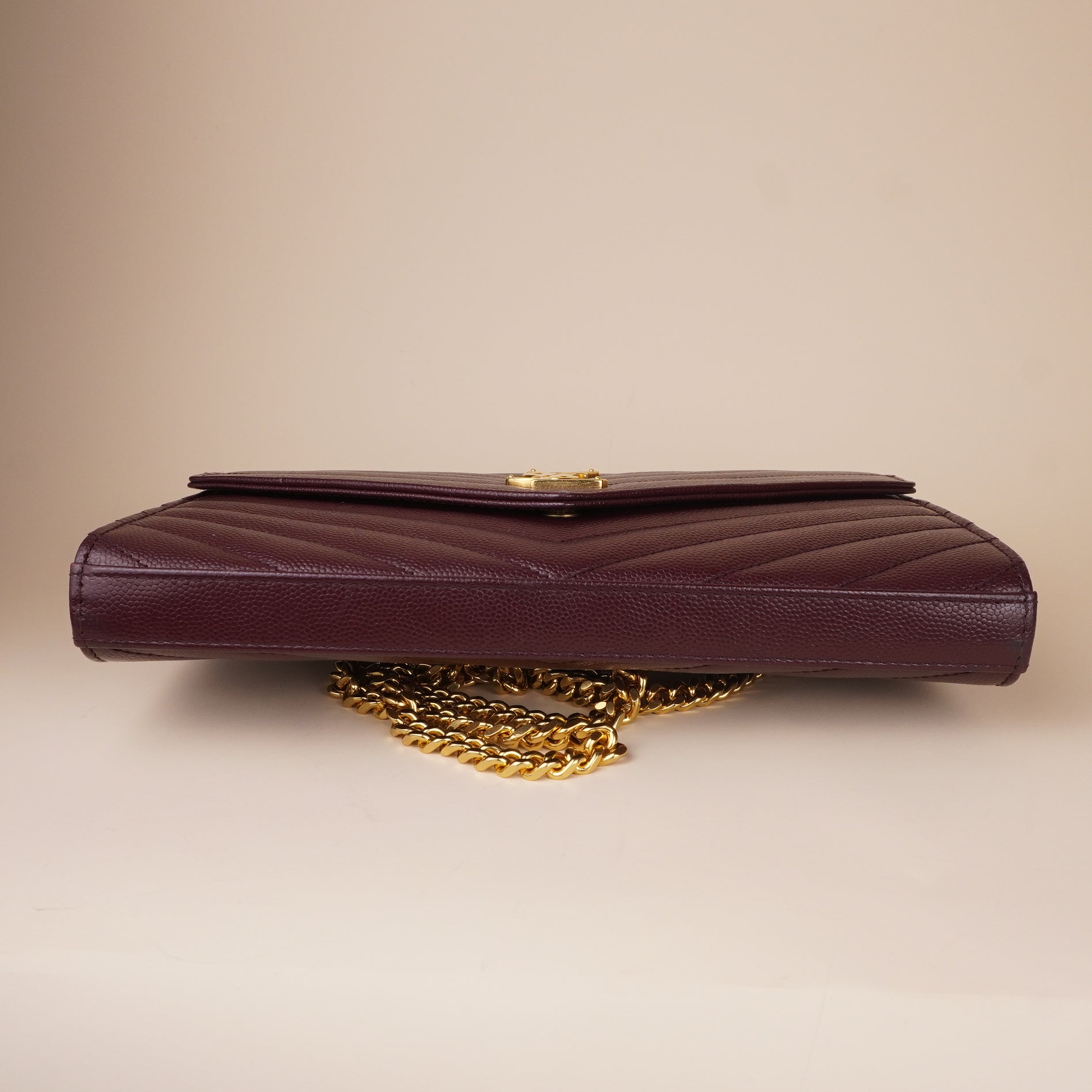 PRE-OWNED Mini Envelope Burgundy Cassandre Wallet on Chain