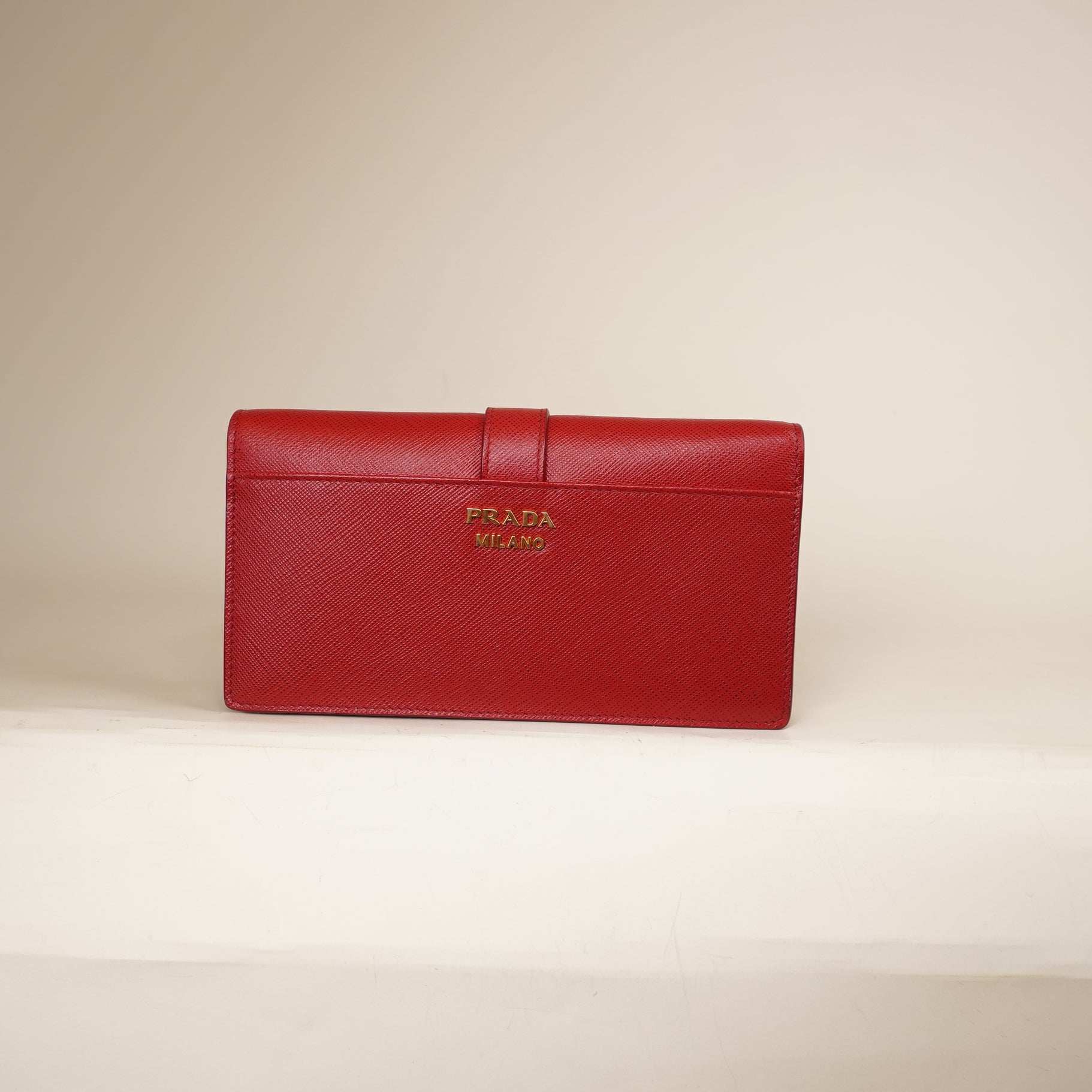 PRE-OWNED  Red Saffiano Leather Cahier Wallet on Chain