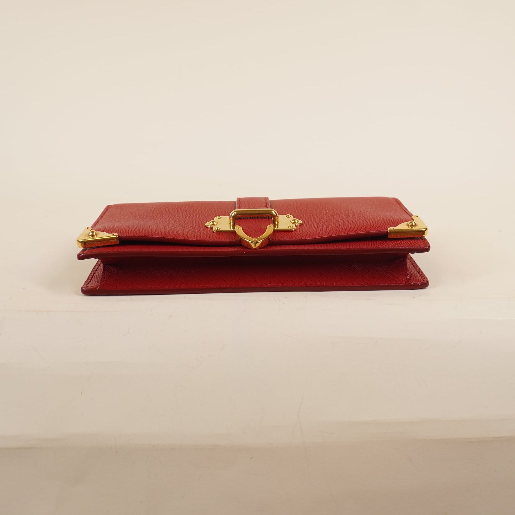 PRE-OWNED  Red Saffiano Leather Cahier Wallet on Chain