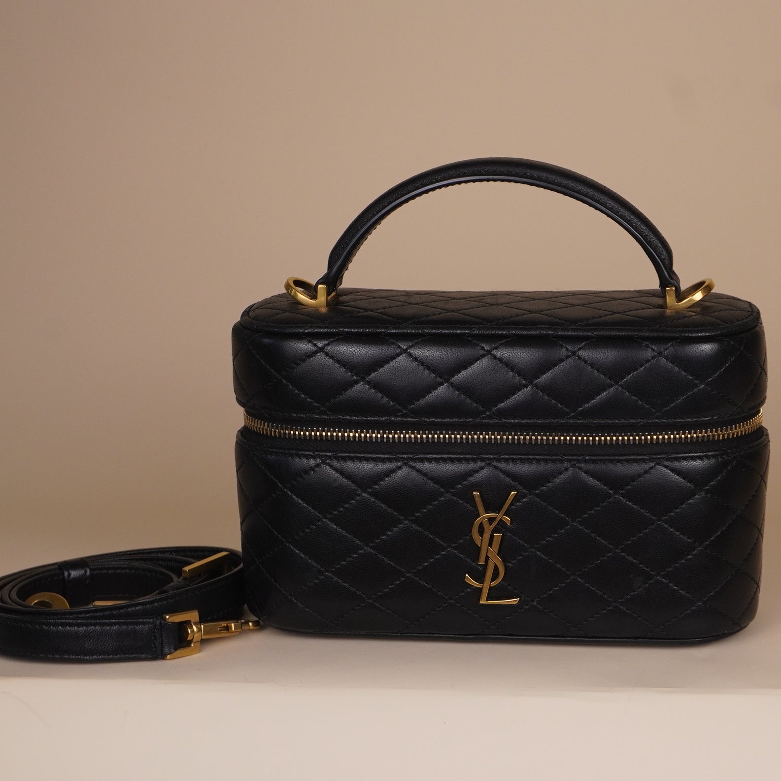 PRE-OWNED Lambskin Quilted Mini Gaby Vanity Case Black