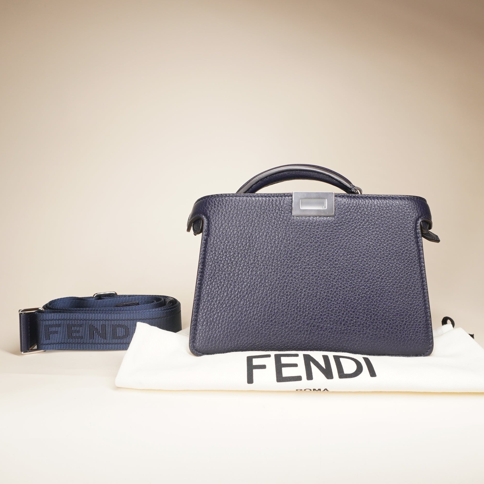 FF Navy Cuoio Romano Vitello Cover Peekaboo Mini Shoulder Bag
