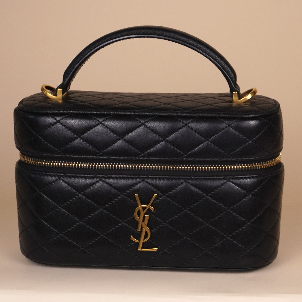 PRE-OWNED Lambskin Quilted Mini Gaby Vanity Case Black