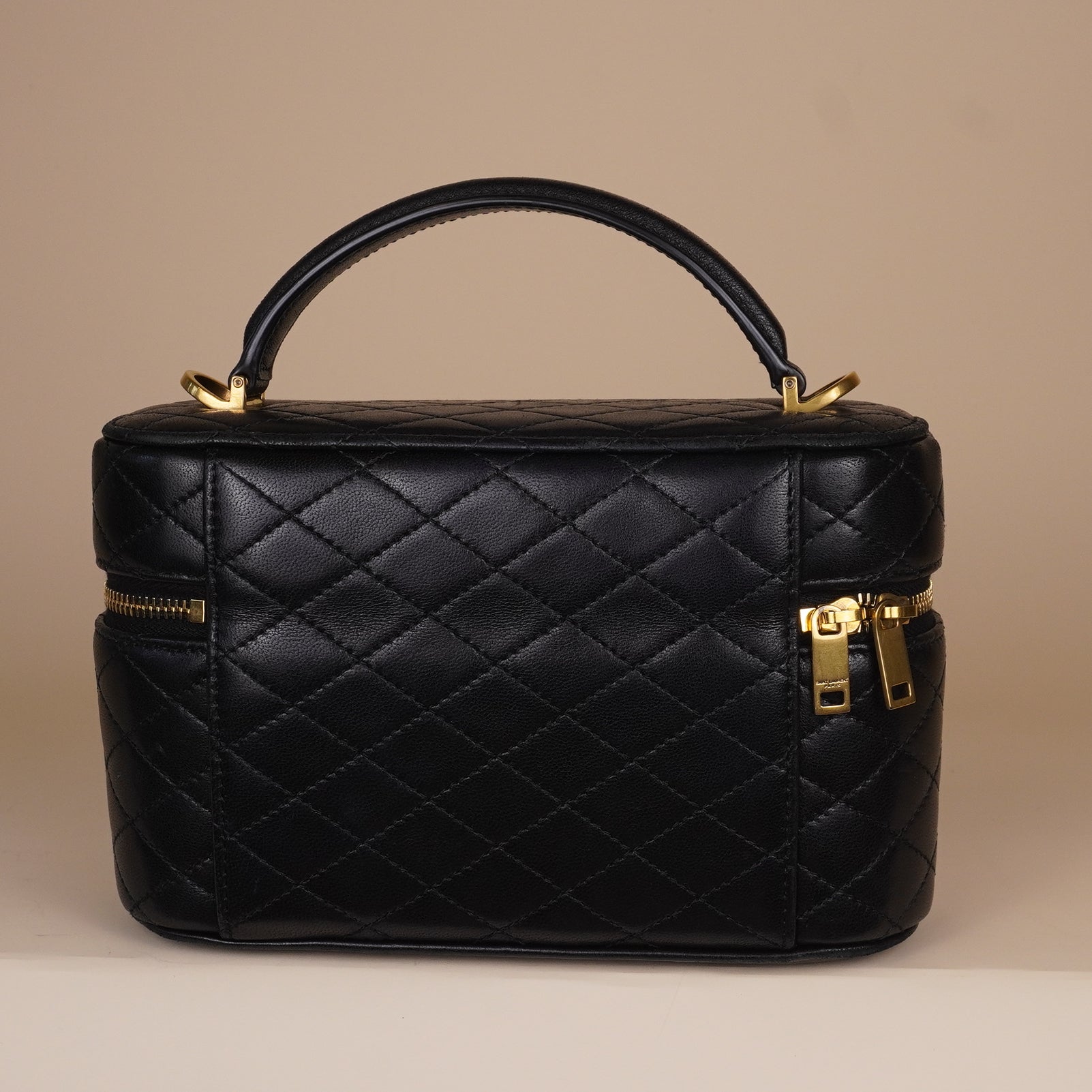 PRE-OWNED Lambskin Quilted Mini Gaby Vanity Case Black