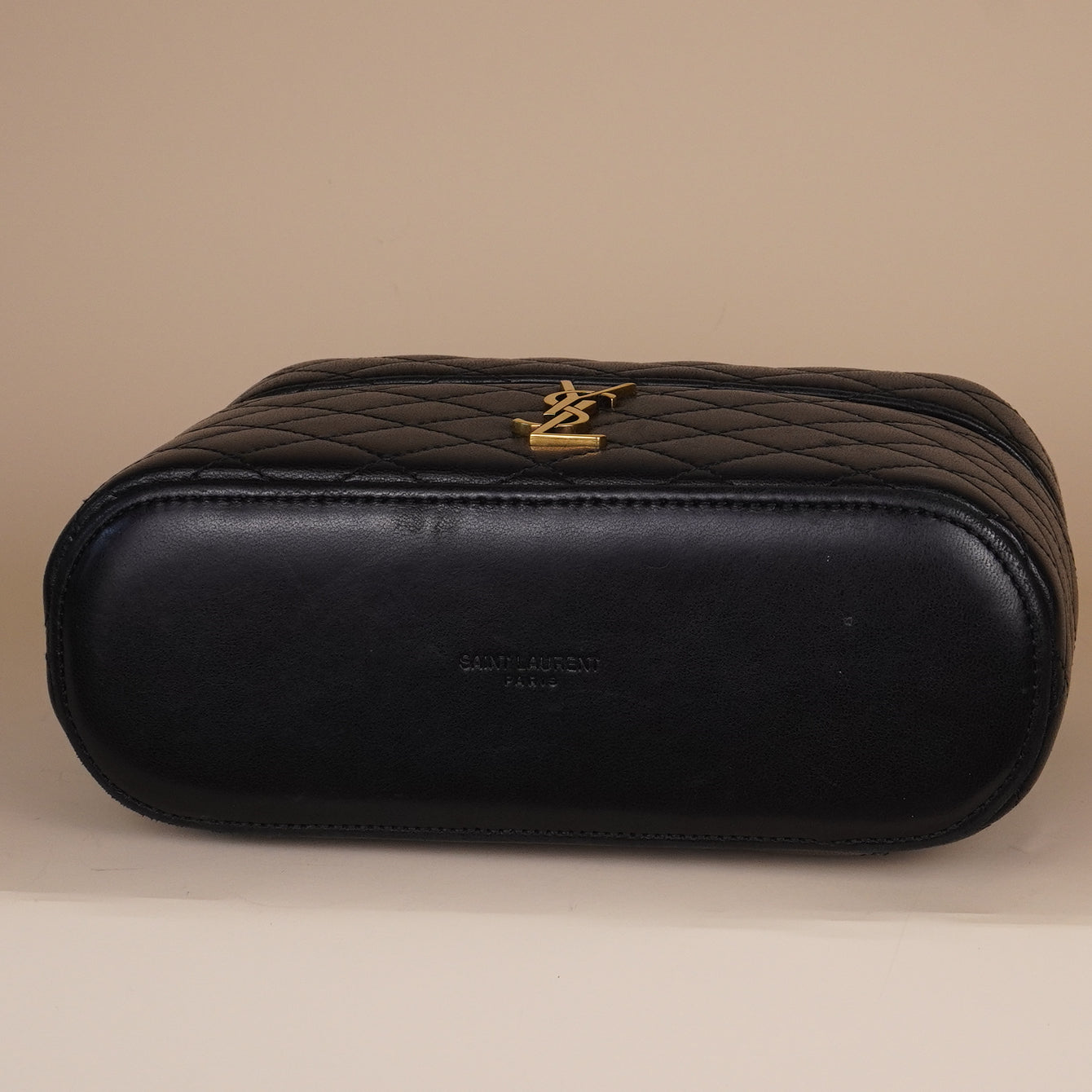 PRE-OWNED Lambskin Quilted Mini Gaby Vanity Case Black