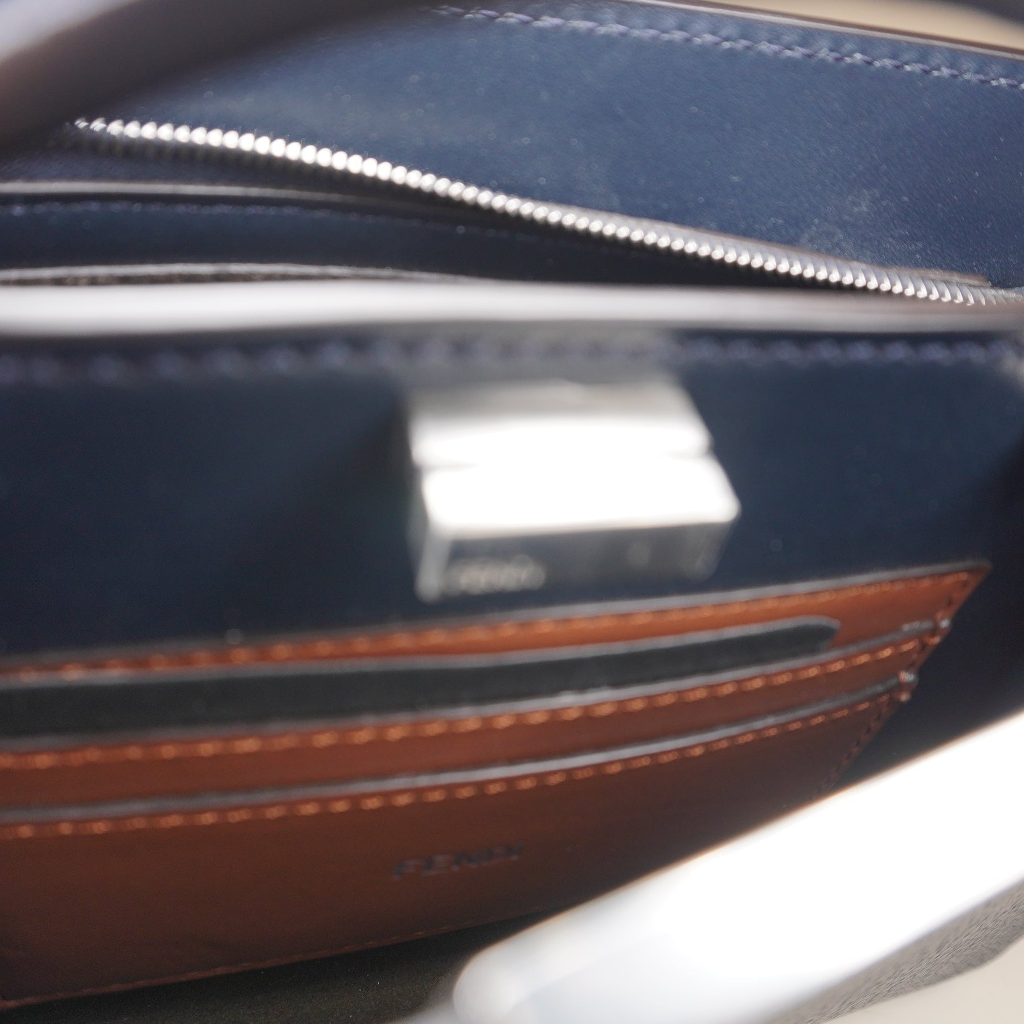 FF Navy Cuoio Romano Vitello Cover Peekaboo Mini Shoulder Bag