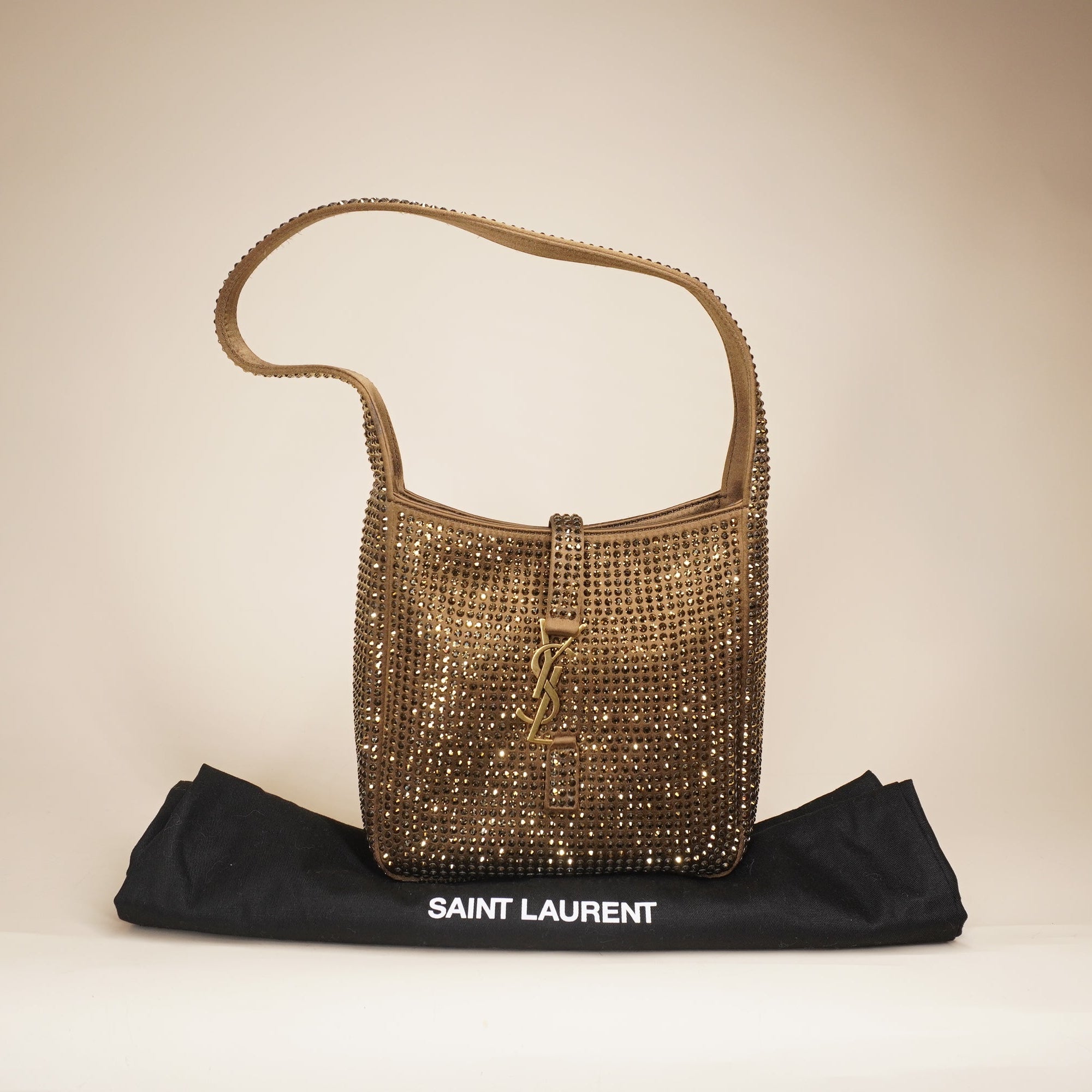 PRE-OWNED  YSL  Le 5 à 7  Rhinestone-Embellished Beige Shoulder Bag