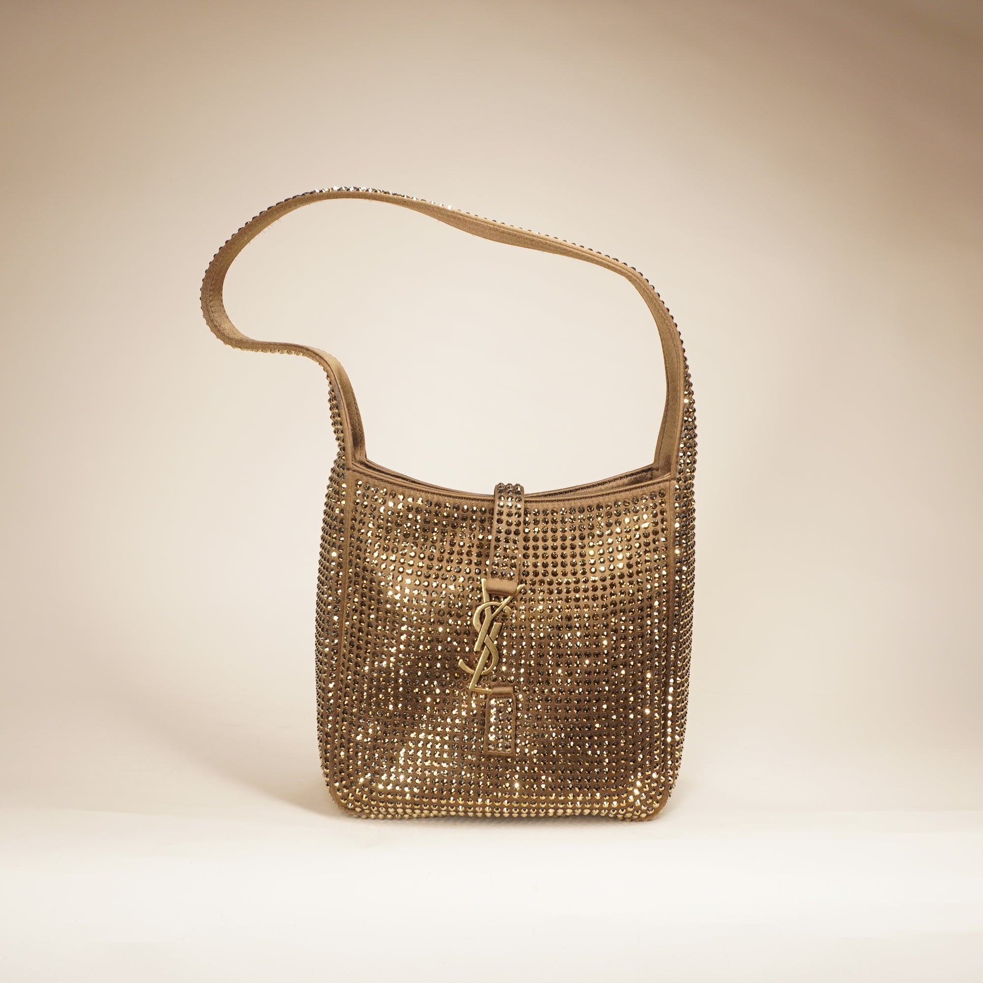 PRE-OWNED  YSL  Le 5 à 7  Rhinestone-Embellished Beige Shoulder Bag