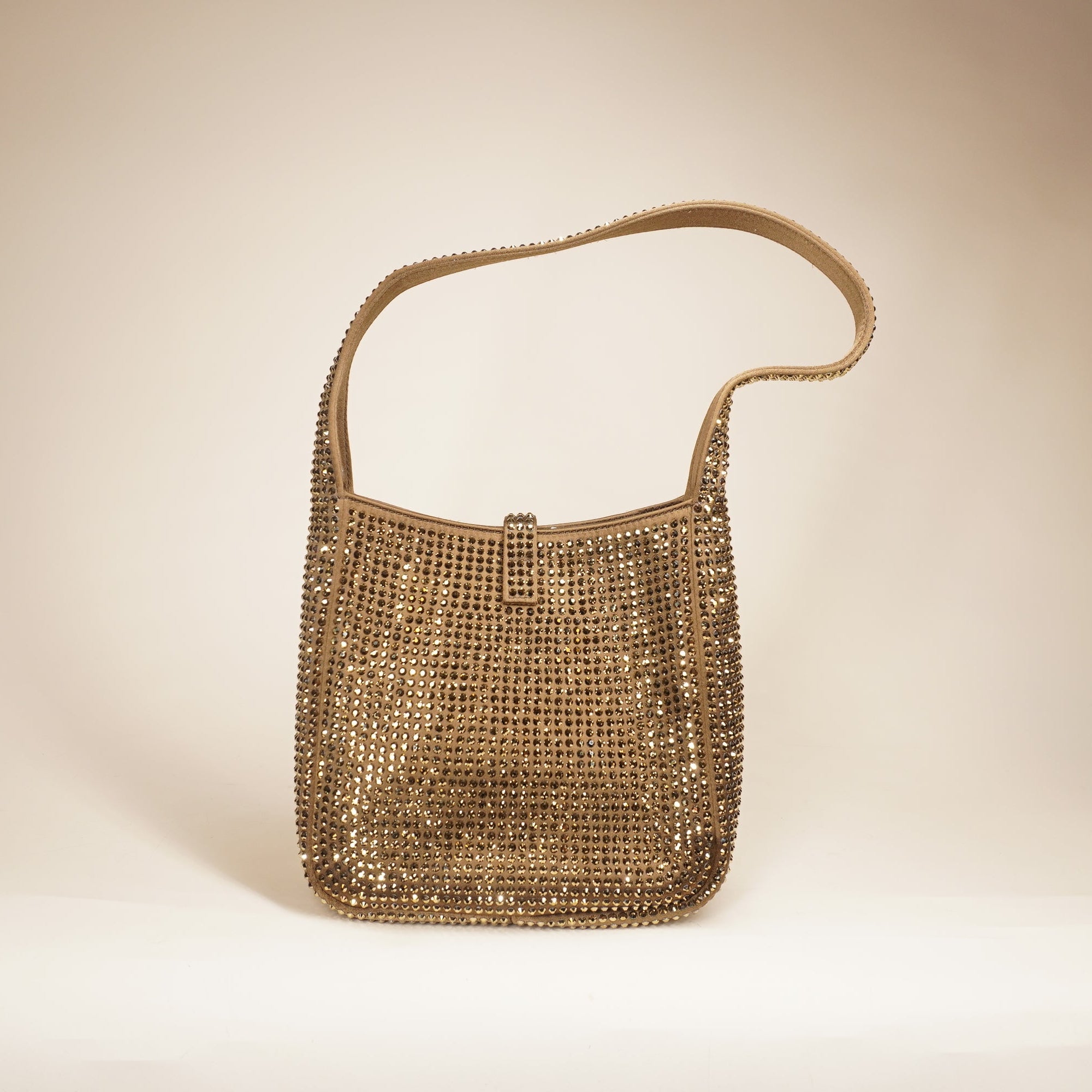 PRE-OWNED  YSL  Le 5 à 7  Rhinestone-Embellished Beige Shoulder Bag