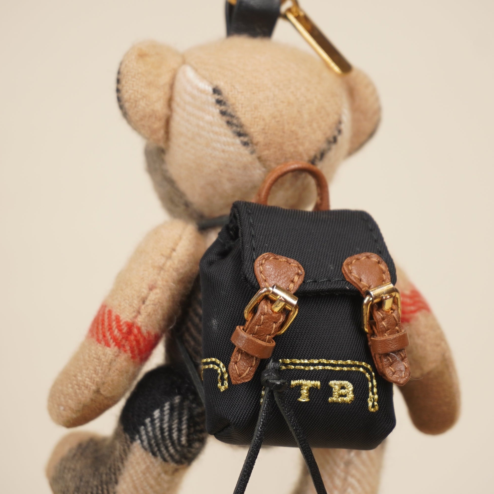 PRE-OWNED Bag Charm Beige Black Multi Cashmere Hardware