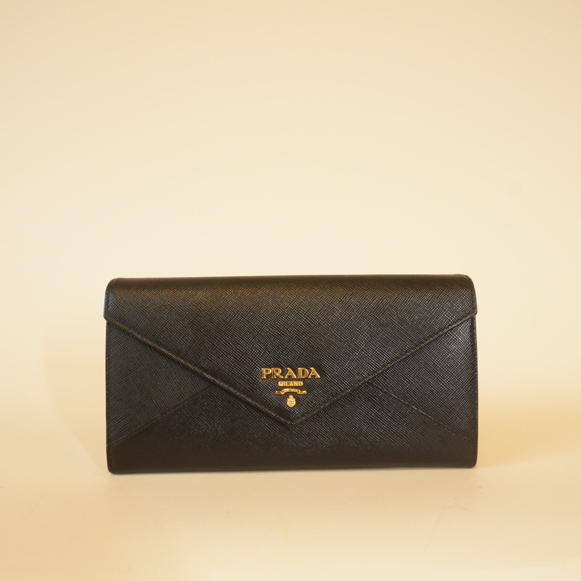 PRE-OWNED  Black Saffiano Metal Envelope Wallet