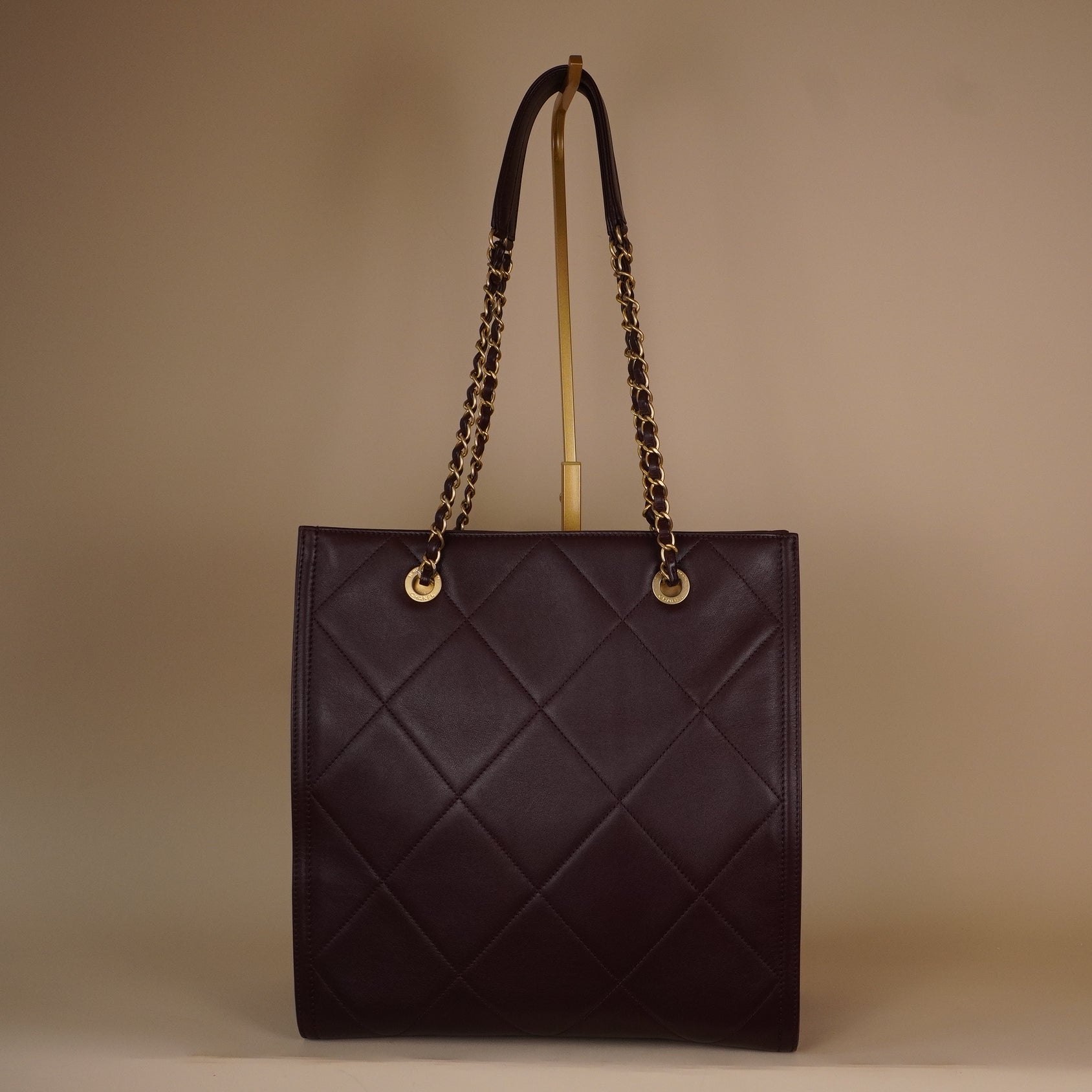PRE-OWNED CC Burgundy Quilted Matelasse Mini Shopper Tote