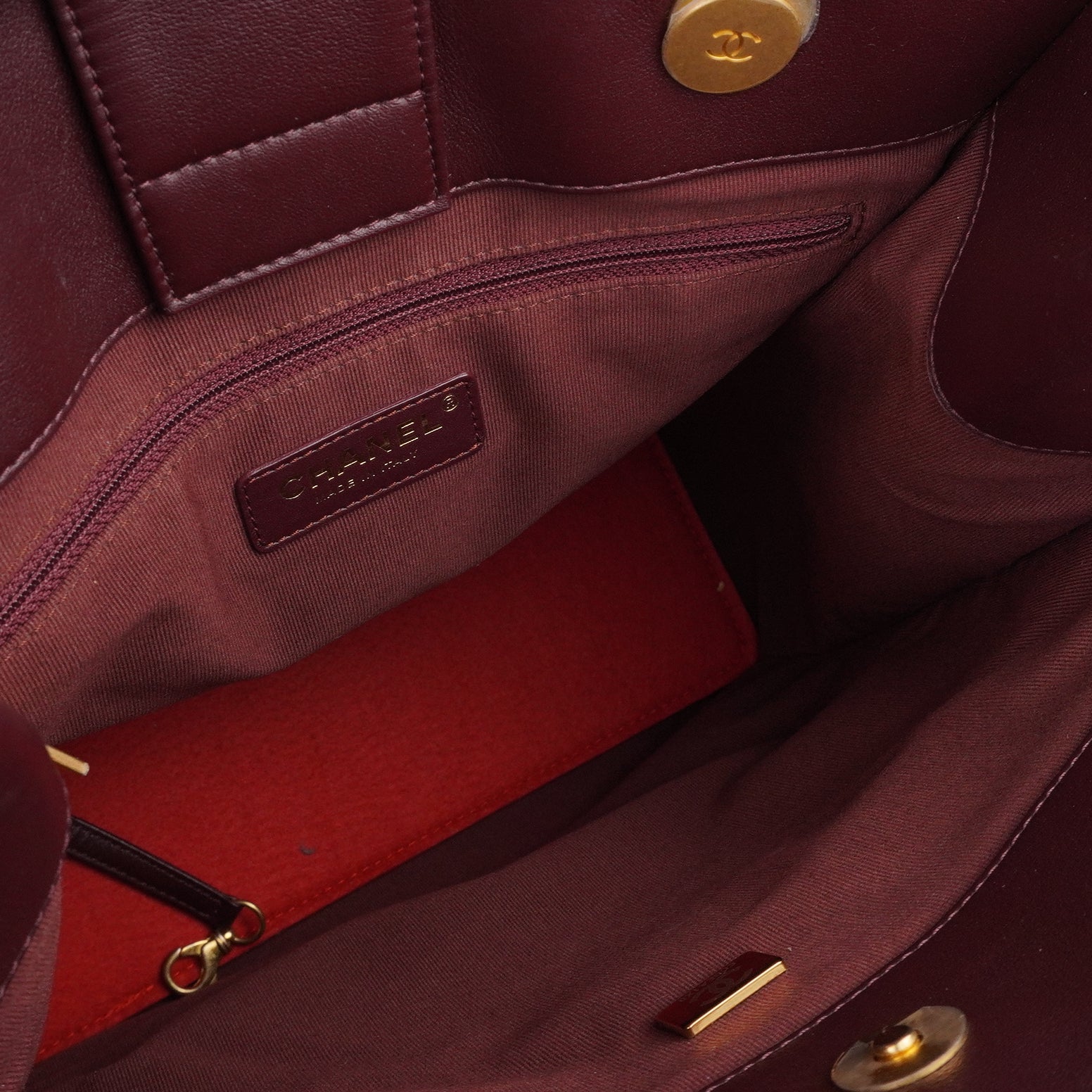 PRE-OWNED CC Burgundy Quilted Matelasse Mini Shopper Tote