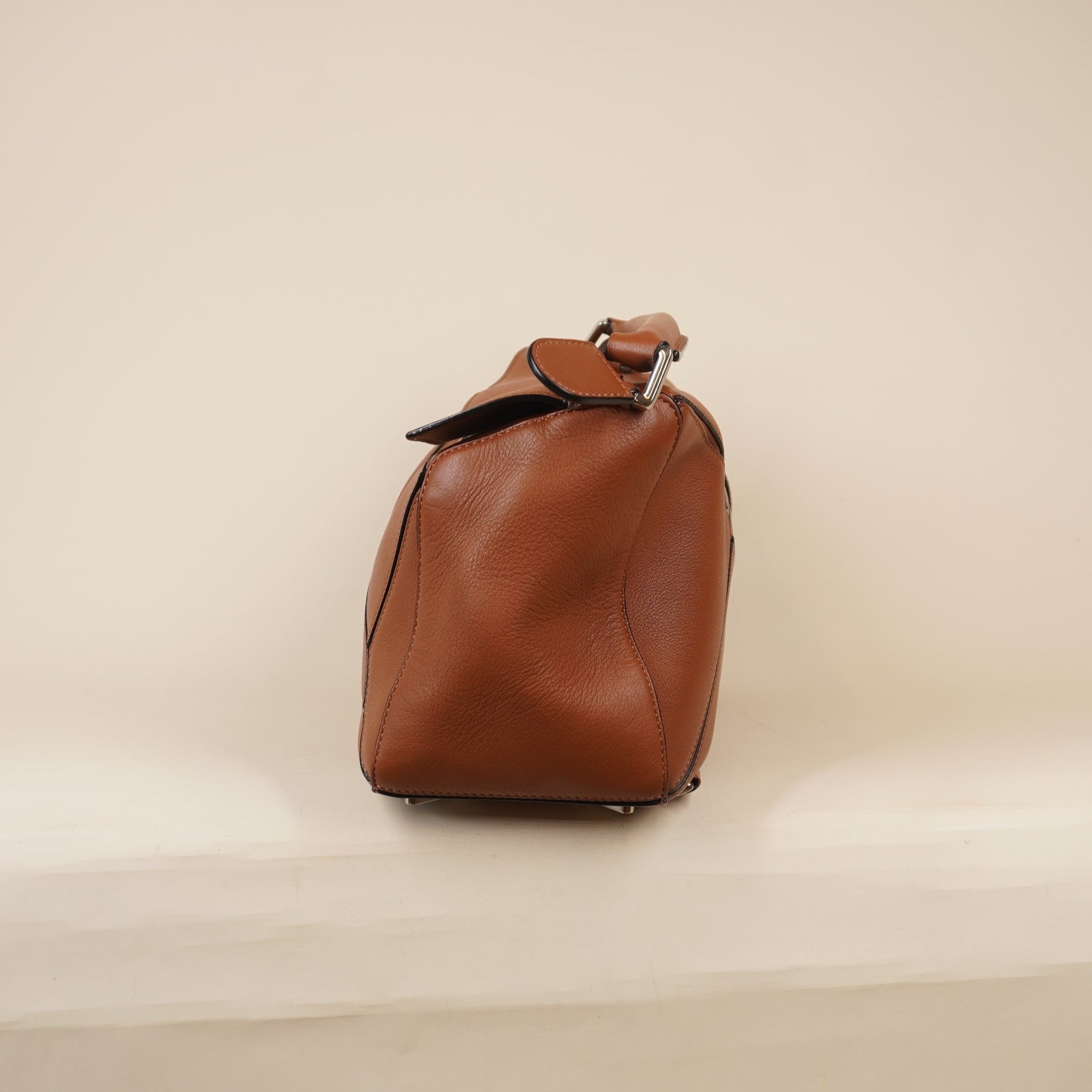 PRE-OWNED Brown Tan Calfskin Medium Puzzle Bag