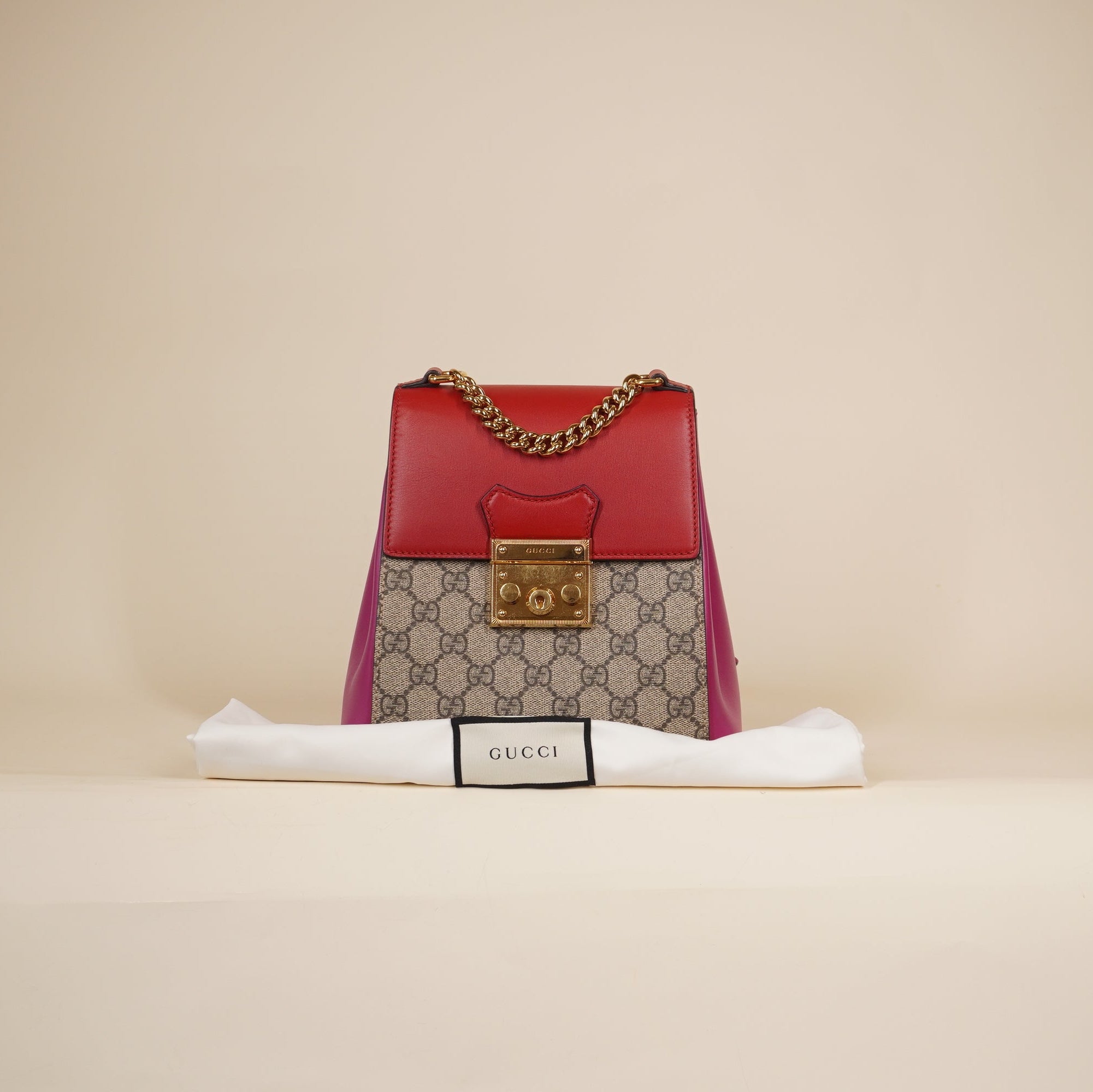 PRE-OWNED GG Supreme Monogram Calfskin Padlock Backpack