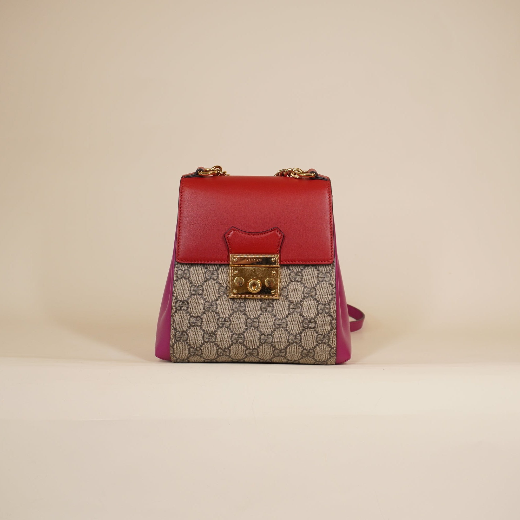 PRE-OWNED GG Supreme Monogram Calfskin Padlock Backpack