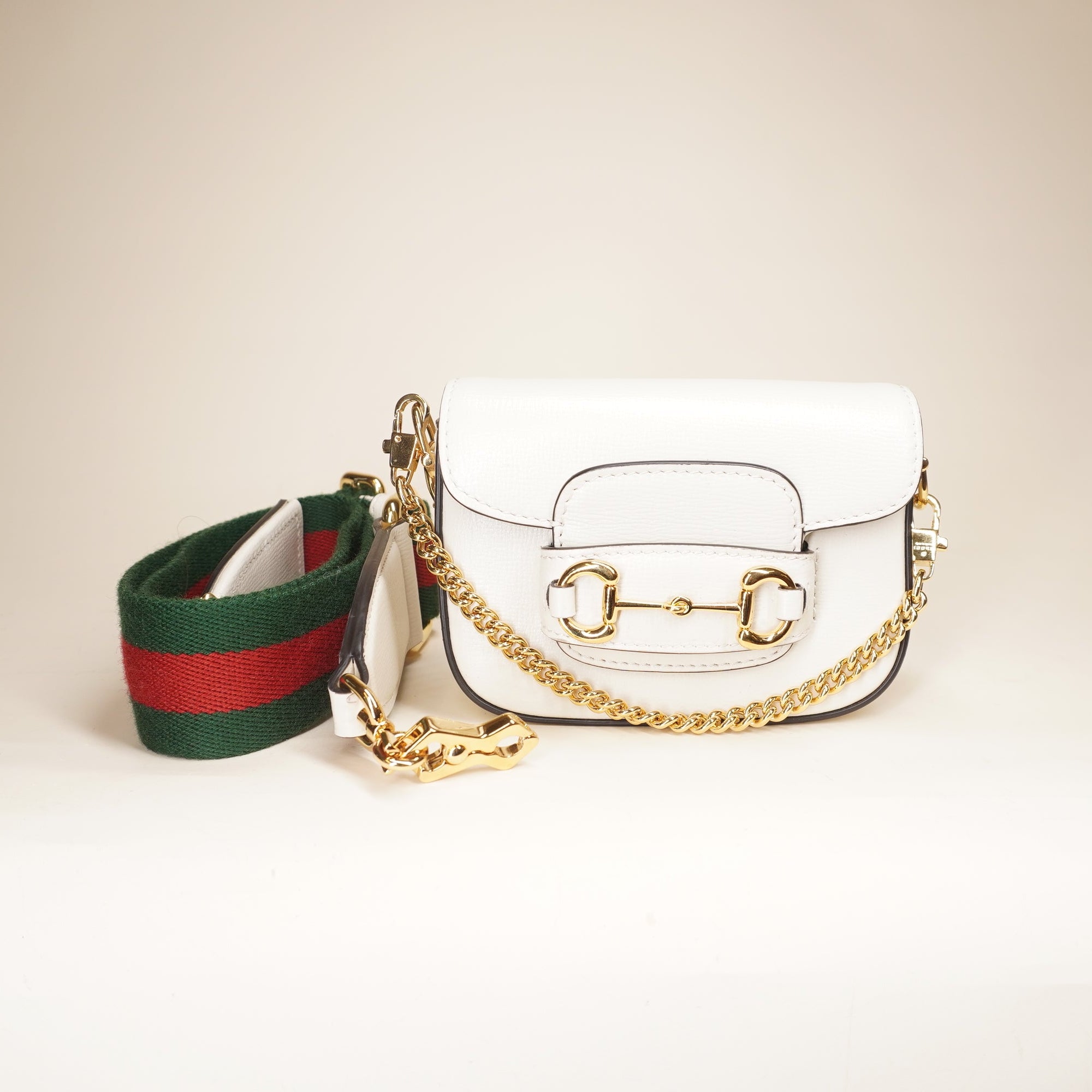 PRE-OWNED Horsebit 1955 Mini Wthite Shoulder Bag