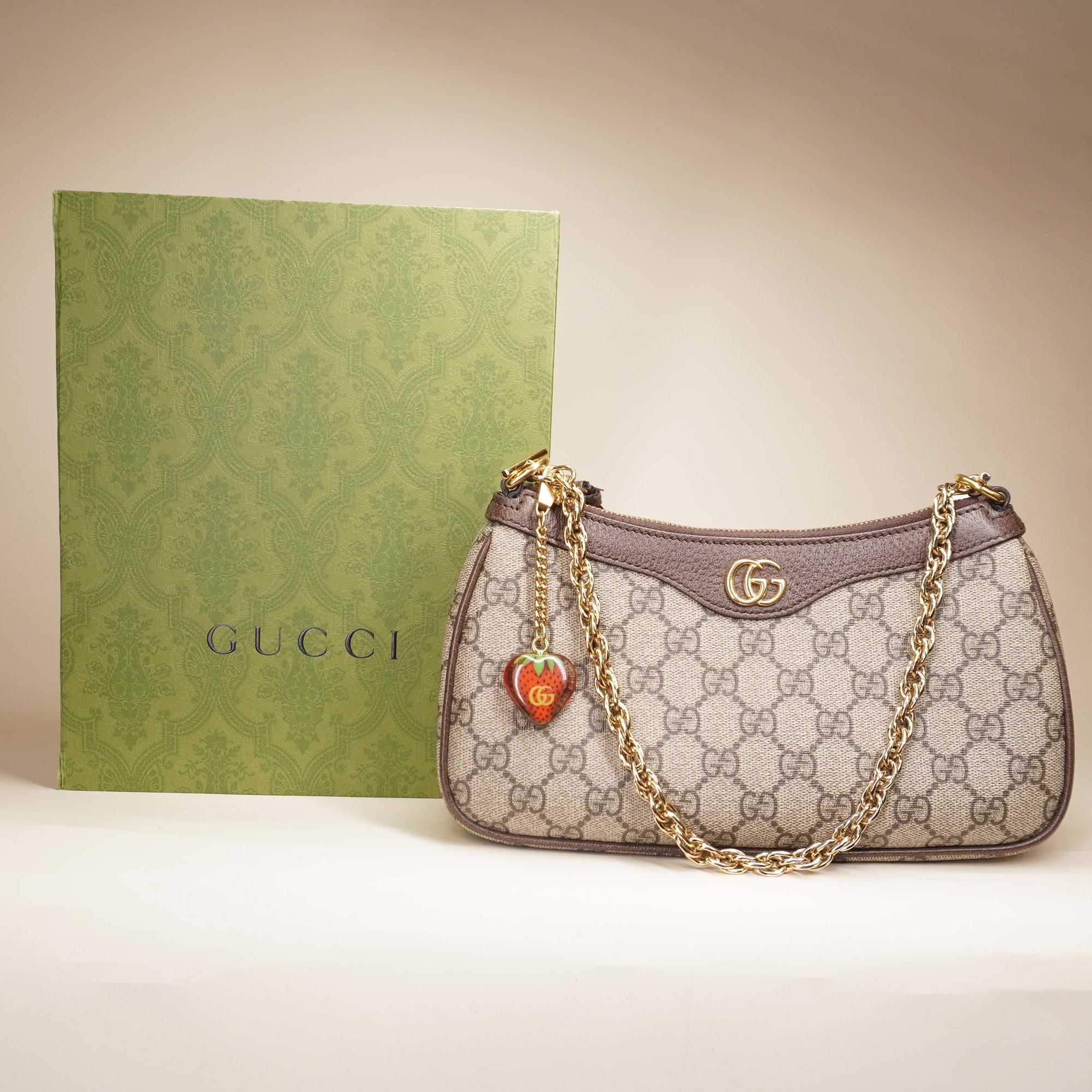 PRE-OWNED Ophidia GG Coated Canvas Strawberry Shoulder Bag