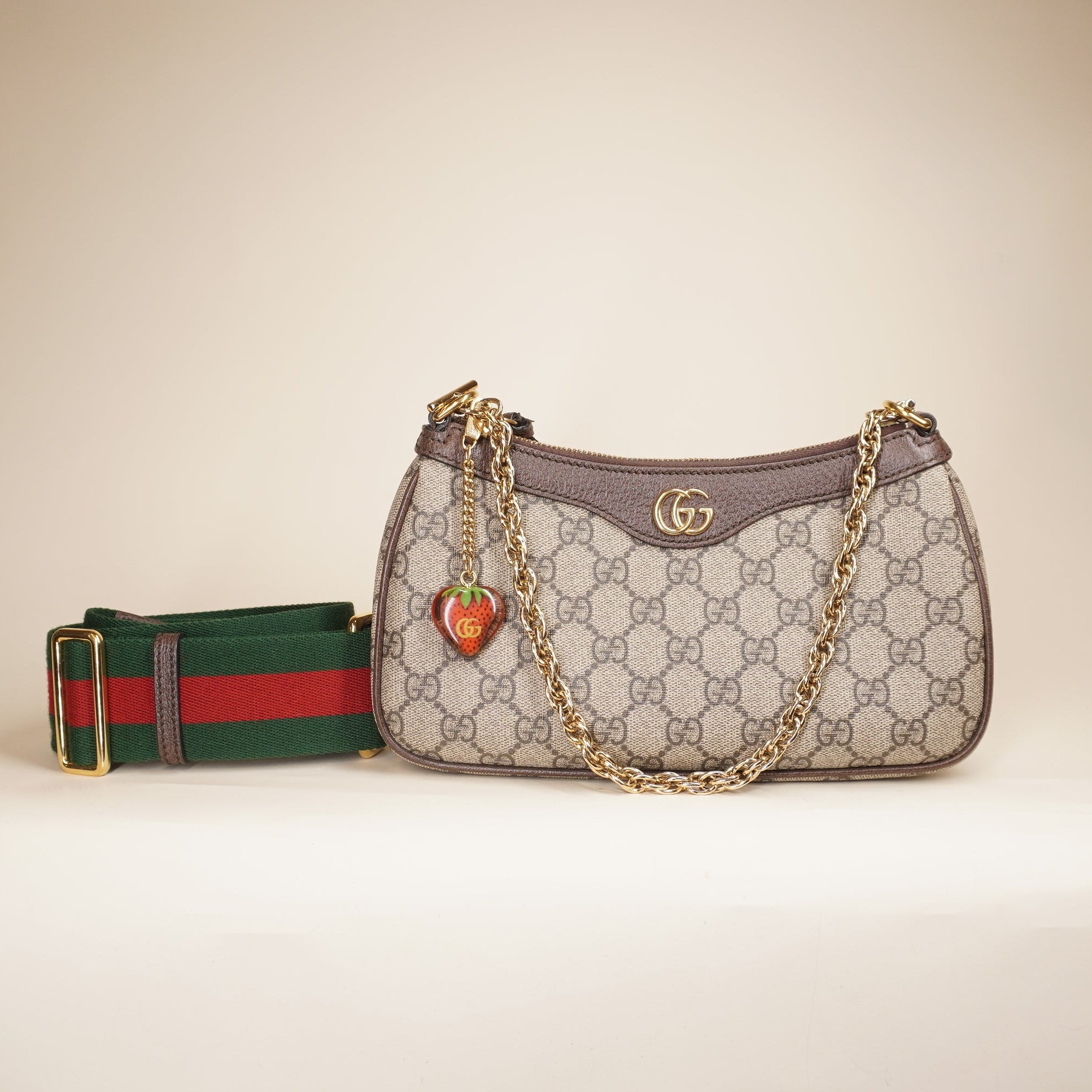 PRE-OWNED Ophidia GG Coated Canvas Strawberry Shoulder Bag