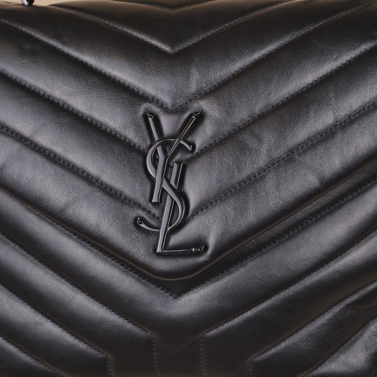 PRE-OWNED Black Calfskin Y Quilted Monogram Medium Loulou Chain Satchel
