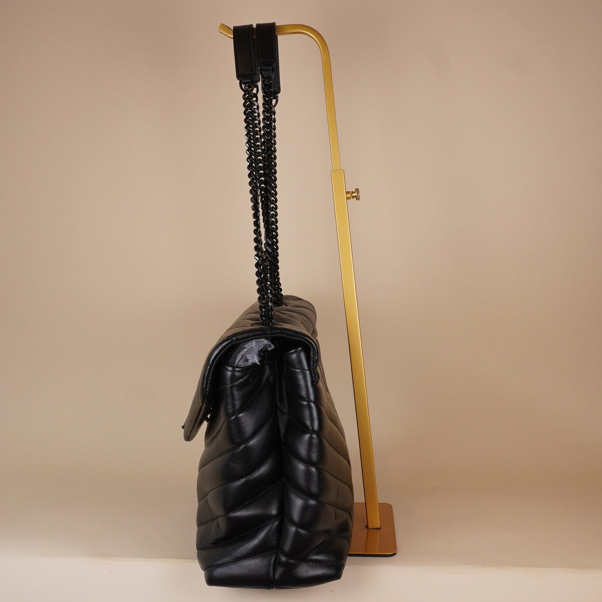 PRE-OWNED Black Calfskin Y Quilted Monogram Medium Loulou Chain Satchel