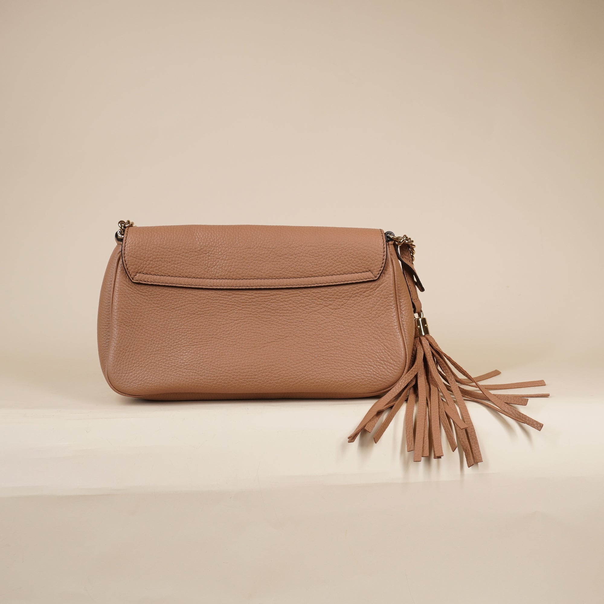 PRE-OWNED Pebbled Calfskin Medium Soho Flap Crossbody Camelia