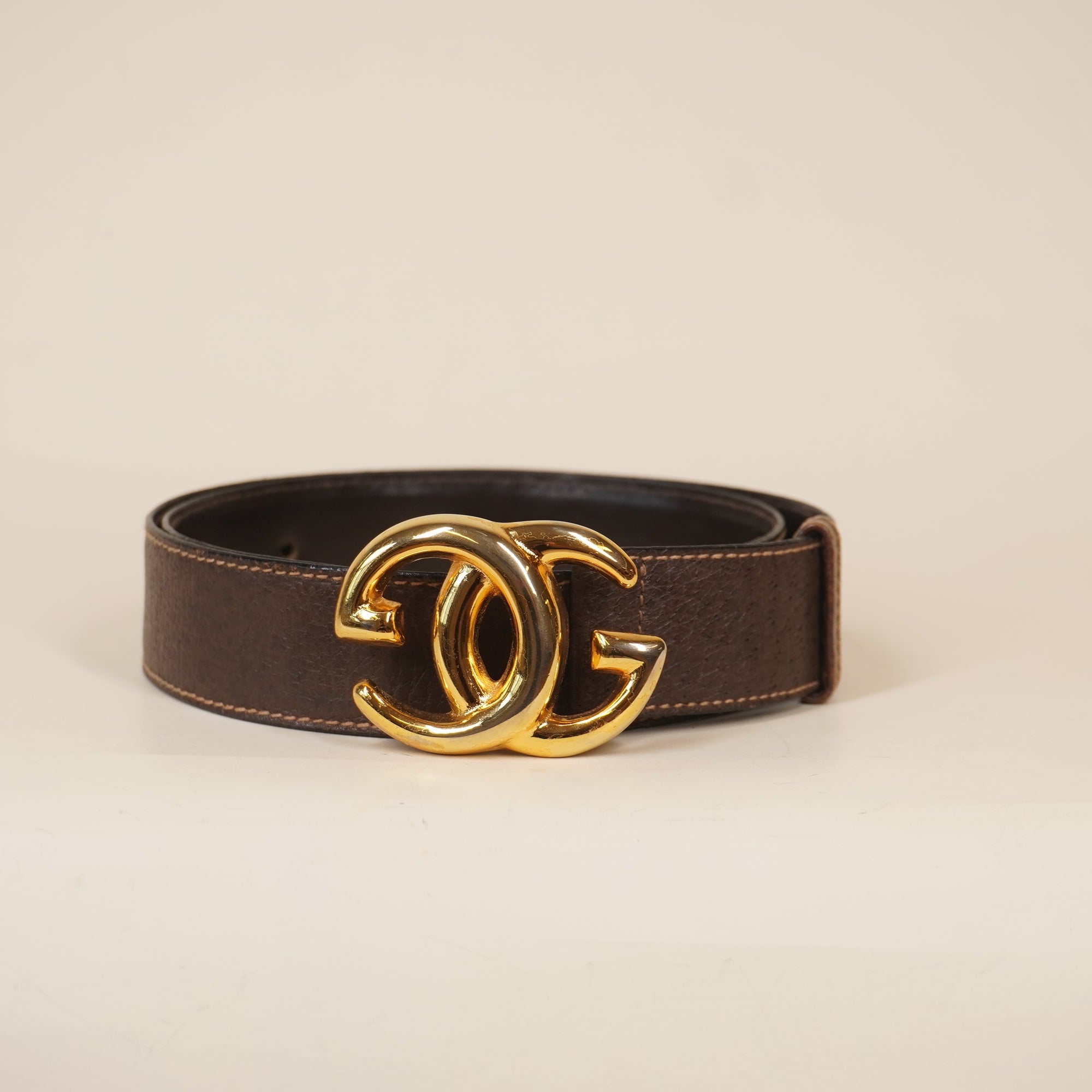 PRE-OWNED Interlocking G Belt Dark Brown Leather Hardware