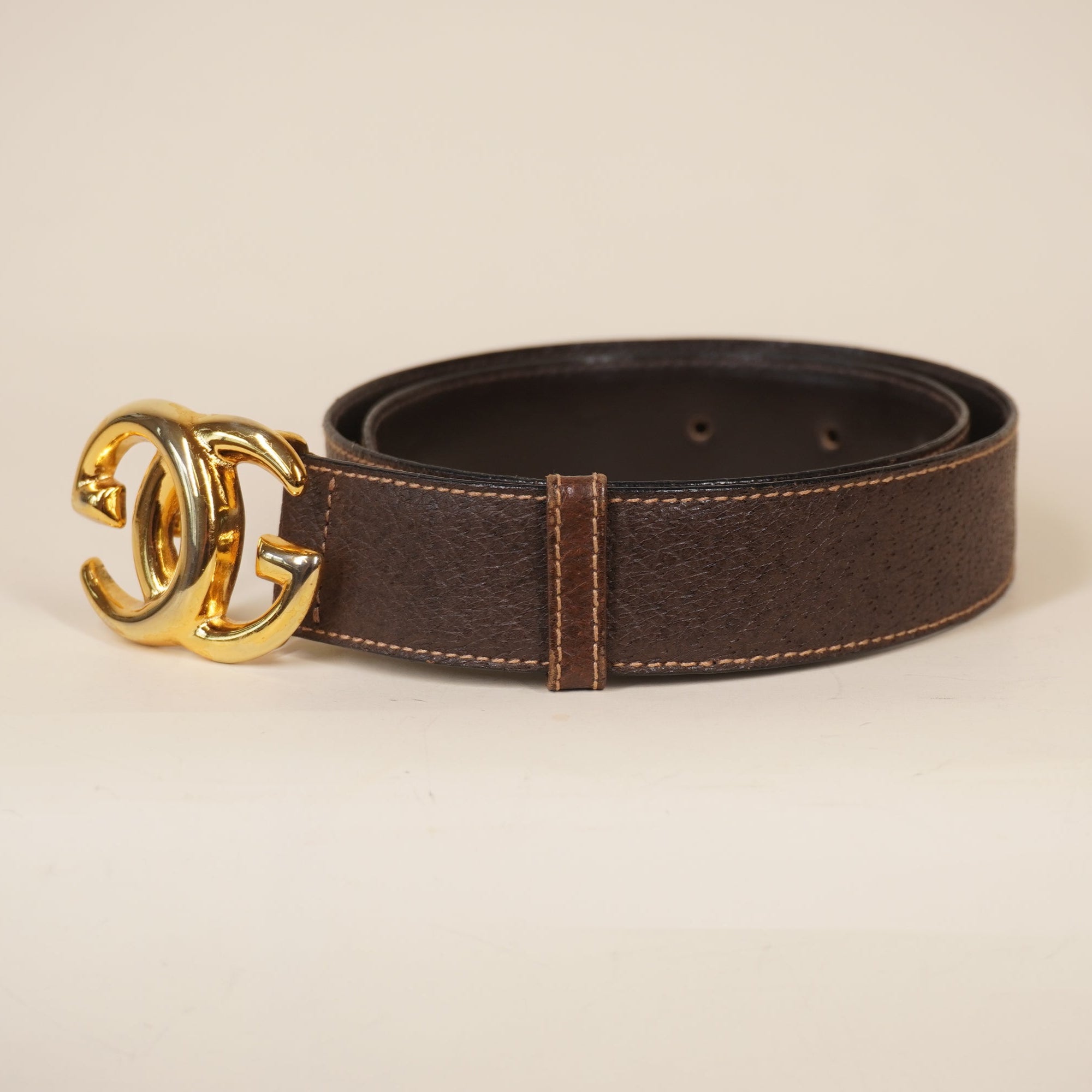 PRE-OWNED Interlocking G Belt Dark Brown Leather Hardware
