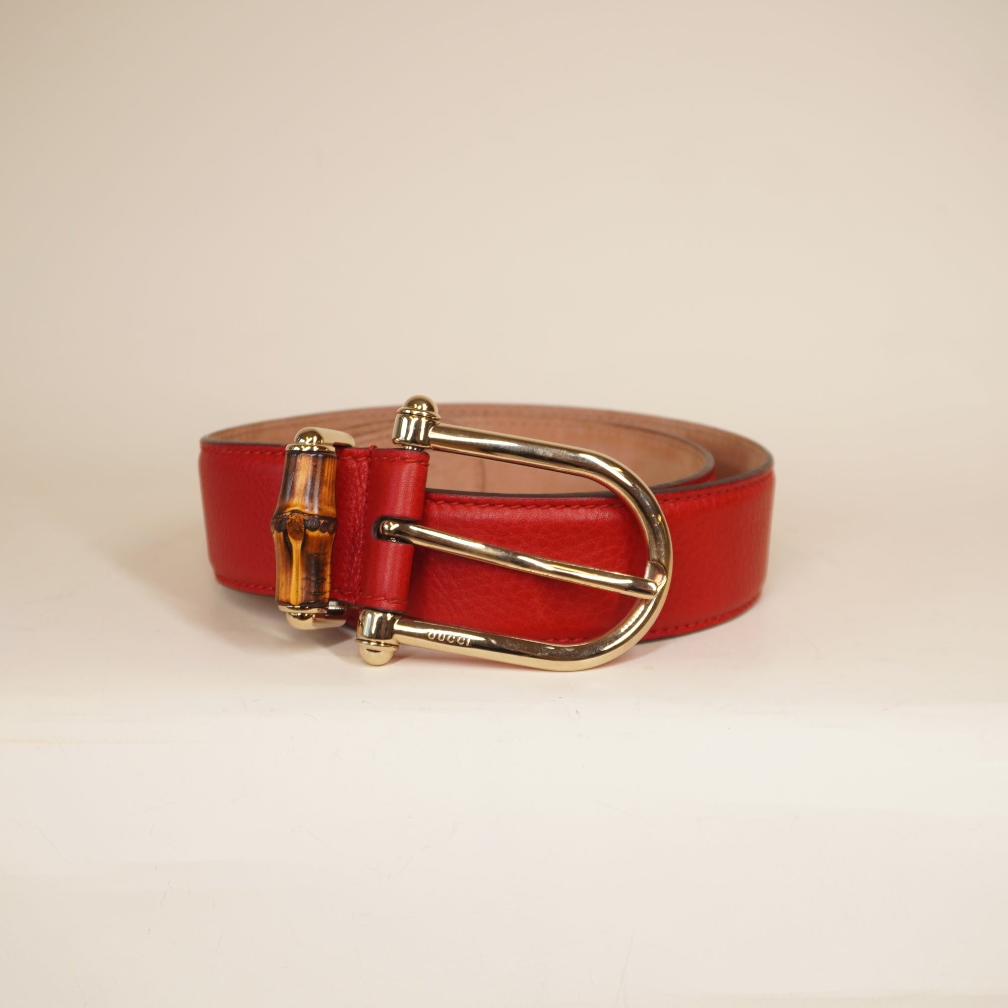 PRE-OWNED GG Red Leather Belt with Bamboo detail buckle