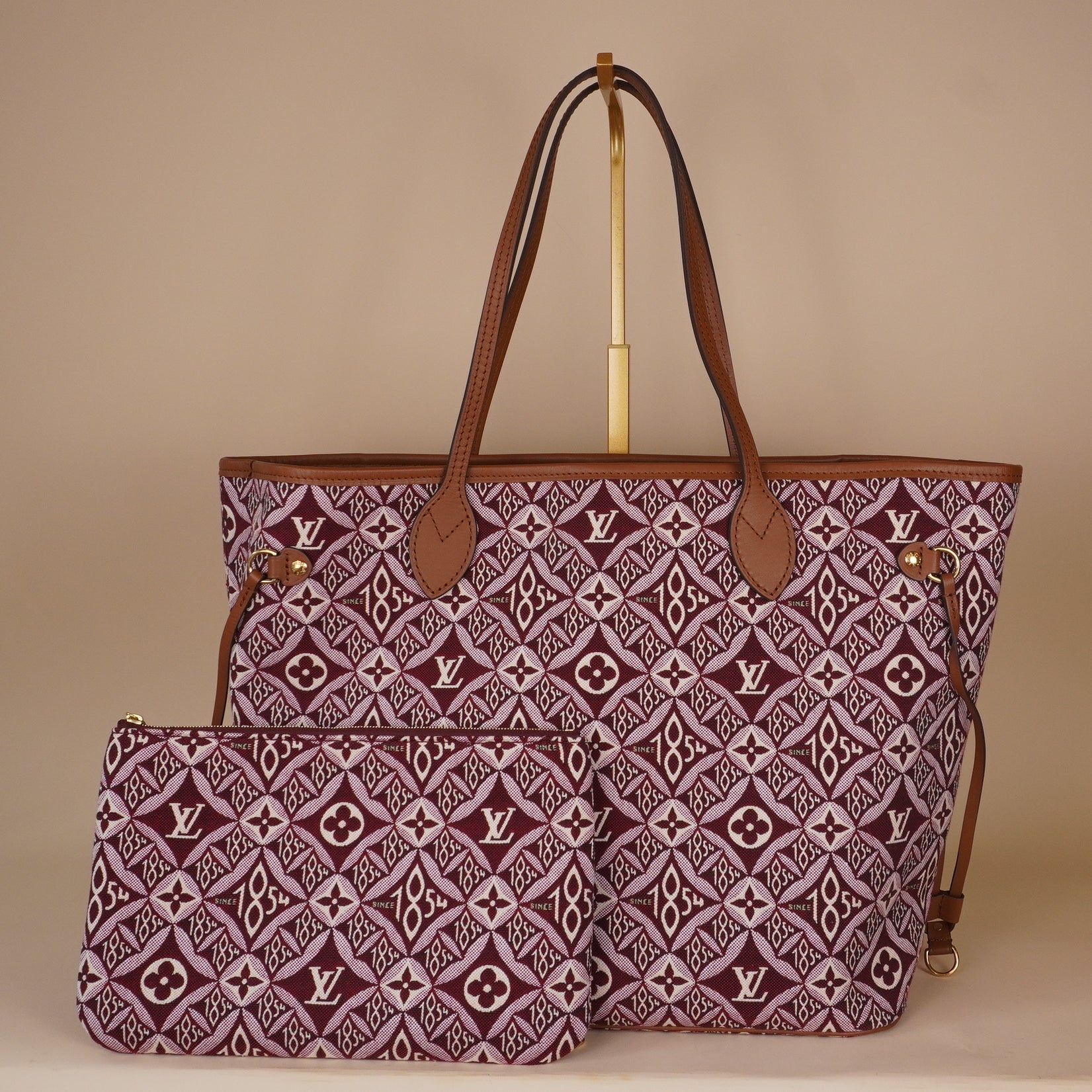 PRE-OWNED LV Jacquard Since 1854 Neverfull MM Bordeaux
