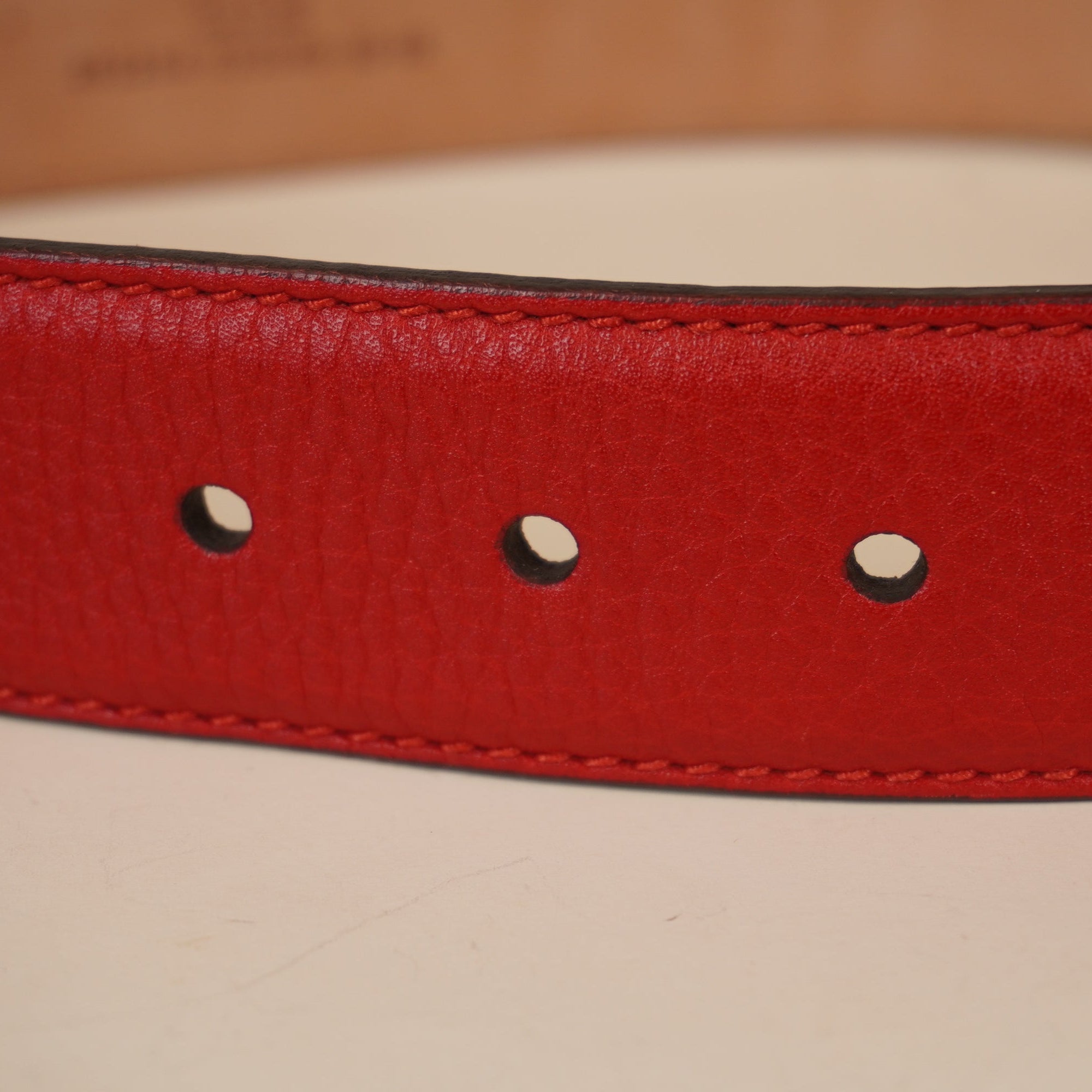 PRE-OWNED GG Red Leather Belt with Bamboo detail buckle