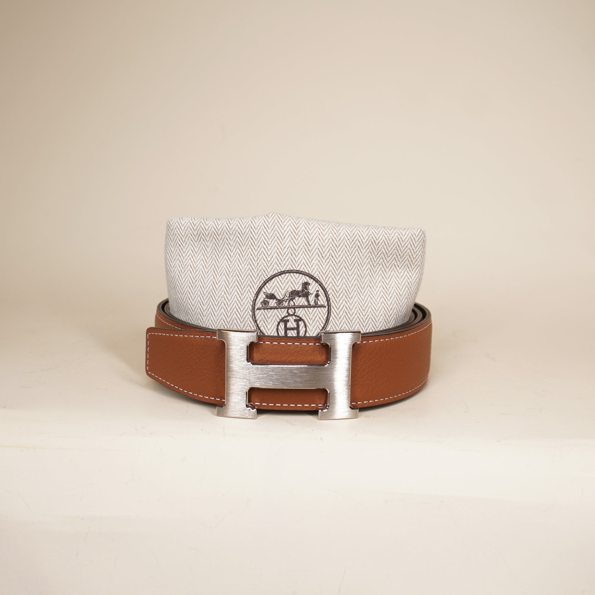 PRE-OWNED Epsom Swift Mini Constance Guilloche H Belt Black Brown Reversible
