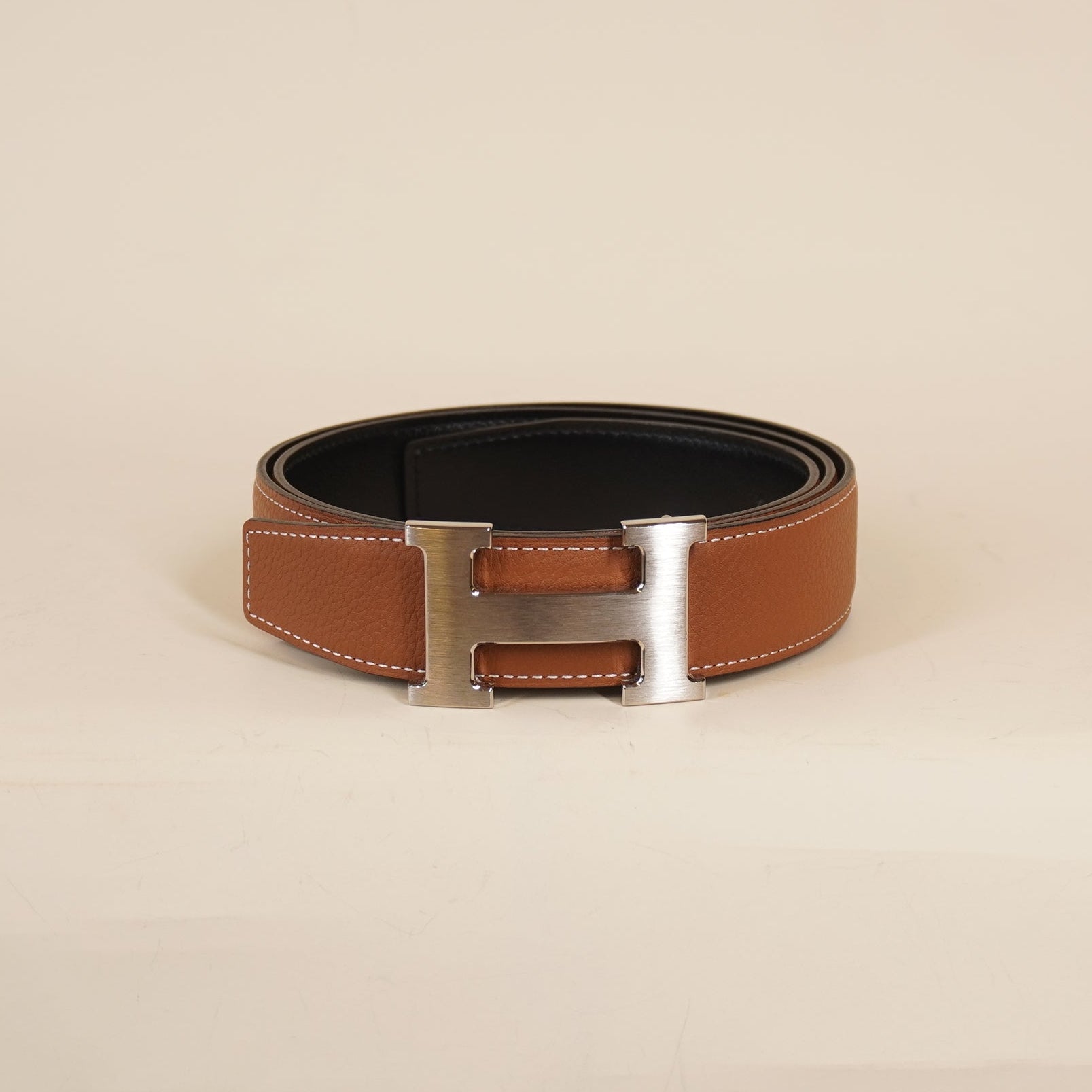 PRE-OWNED Epsom Swift Mini Constance Guilloche H Belt Black Brown Reversible