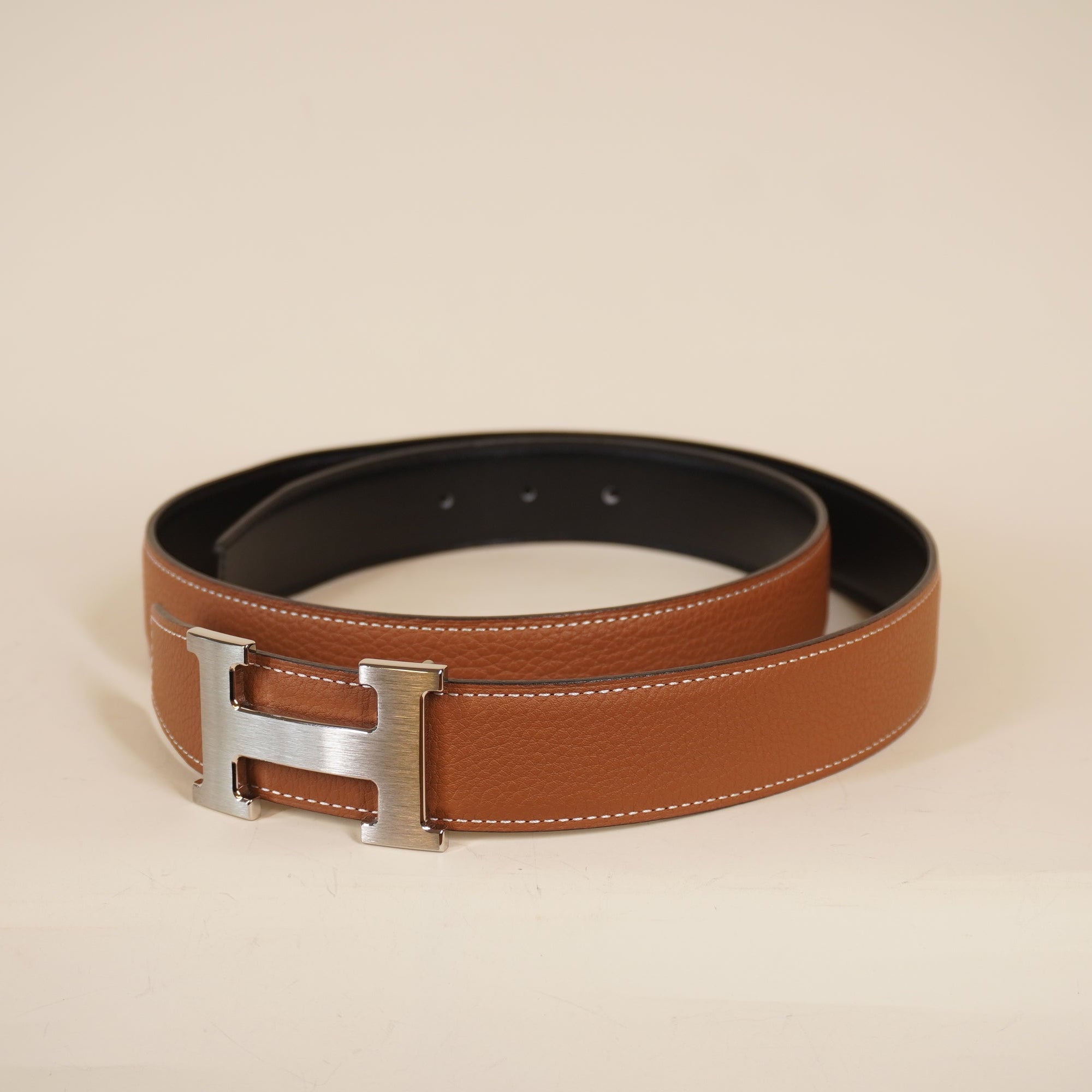 PRE-OWNED Epsom Swift Mini Constance Guilloche H Belt Black Brown Reversible