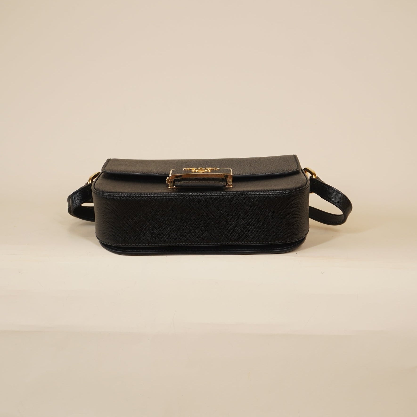 PRE-OWNED Saffiano Lux Embleme Flap Shoulder Bag Black