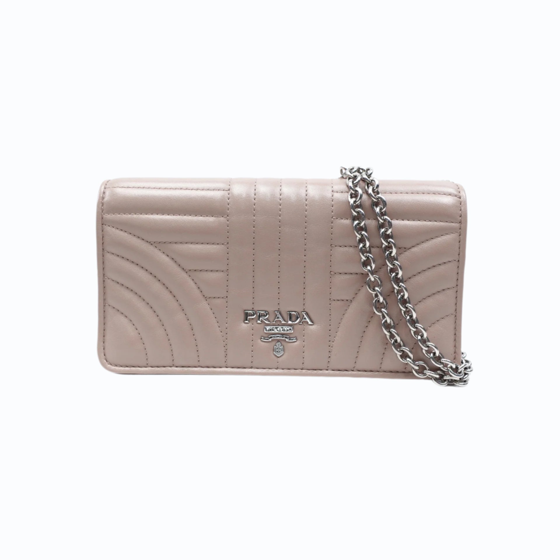 PRADA - Light Pink Wallet on Chain Diagramme Quilted Leather Crossbody Bag