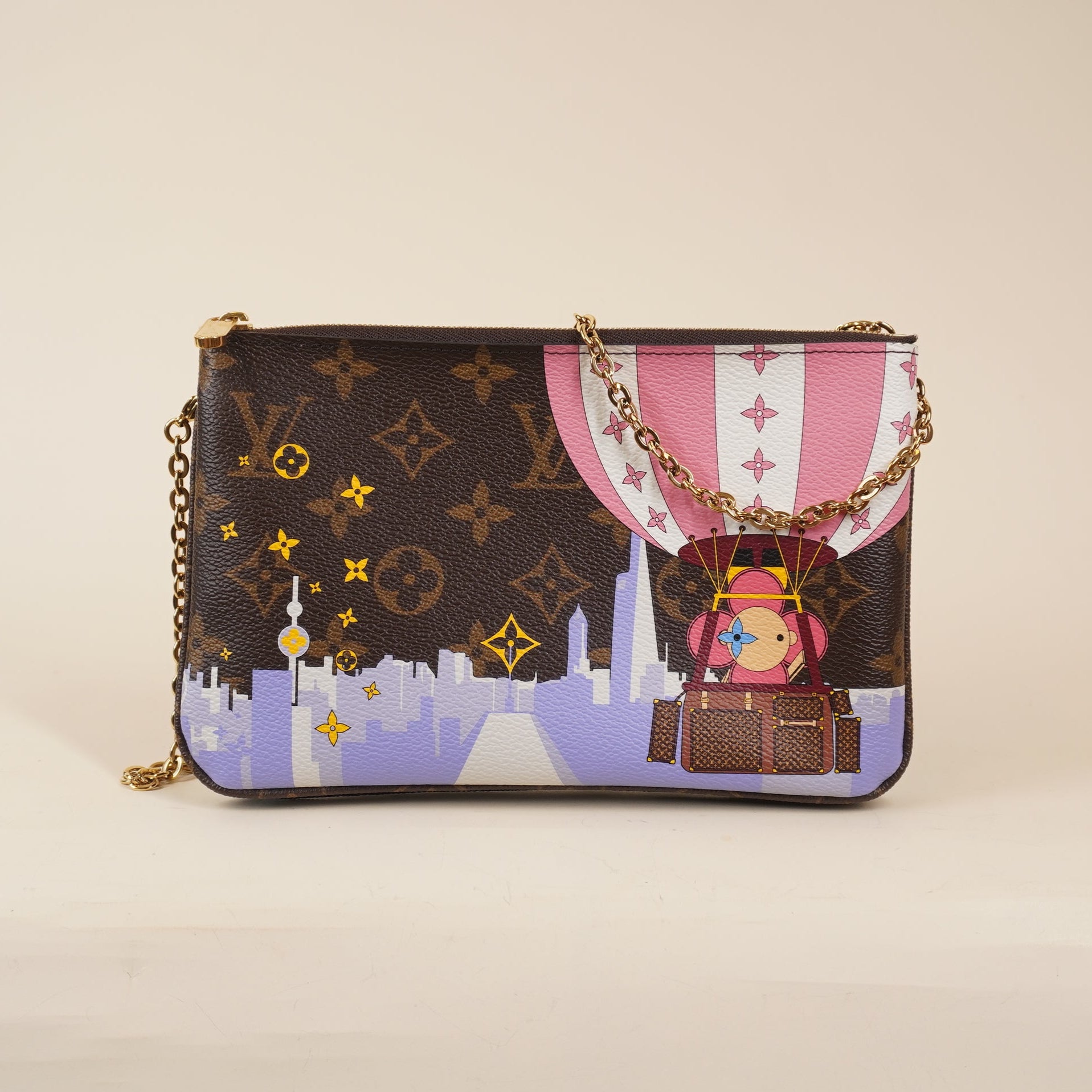 PRE-OWNED LV Monogram Double Zip Pochette Illustre Vivienne Shanghai 2019