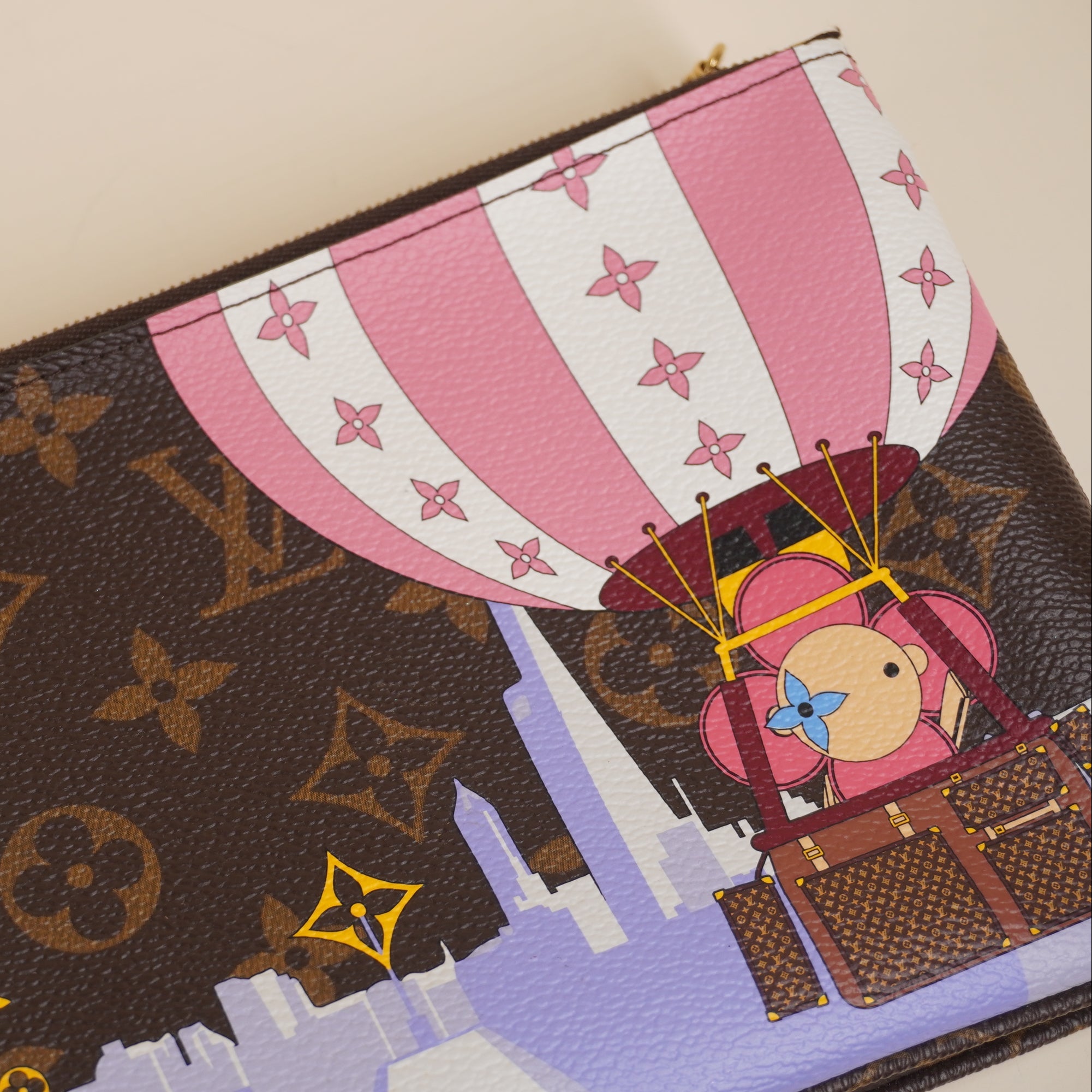 PRE-OWNED LV Monogram Double Zip Pochette Illustre Vivienne Shanghai 2019