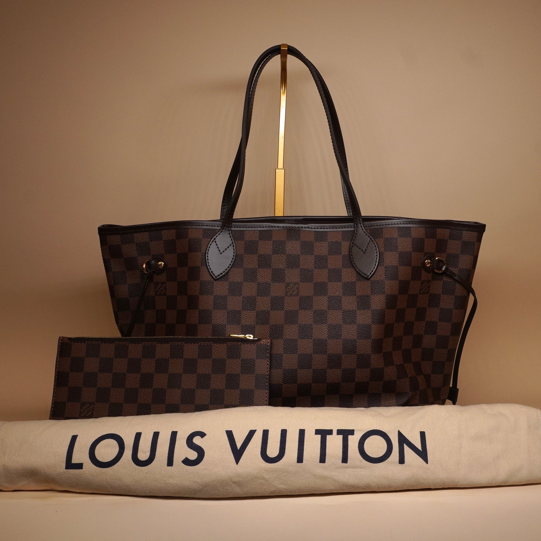 PRE-OWNED LV Damier Ebene Neverfull MM Tote with Pouch