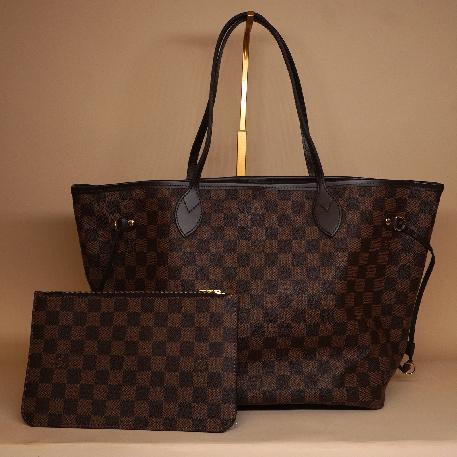 PRE-OWNED LV Damier Ebene Neverfull MM Tote with Pouch